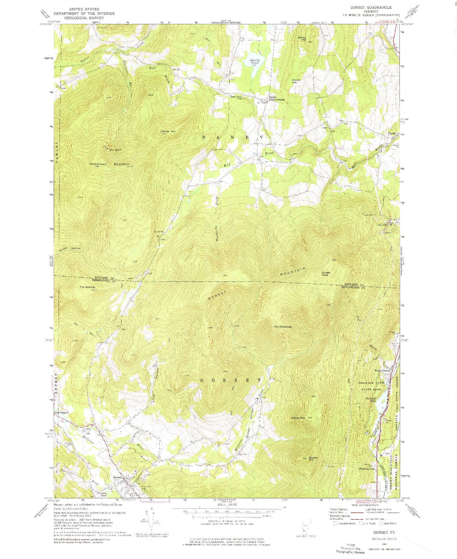 USGS 1:24000-SCALE QUADRANGLE FOR DORSET, VT 1967
