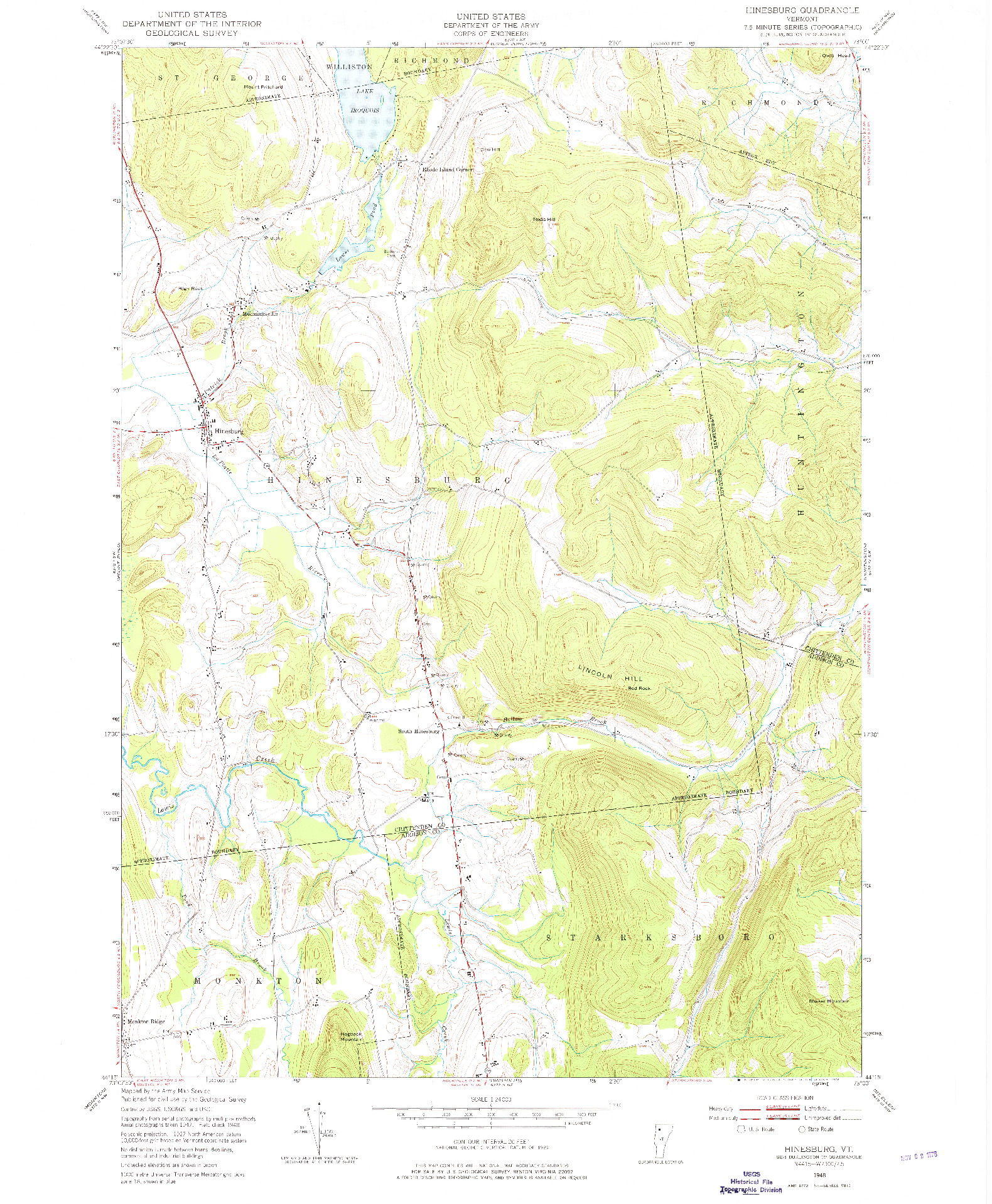 USGS 1:24000-SCALE QUADRANGLE FOR HINESBURG, VT 1948