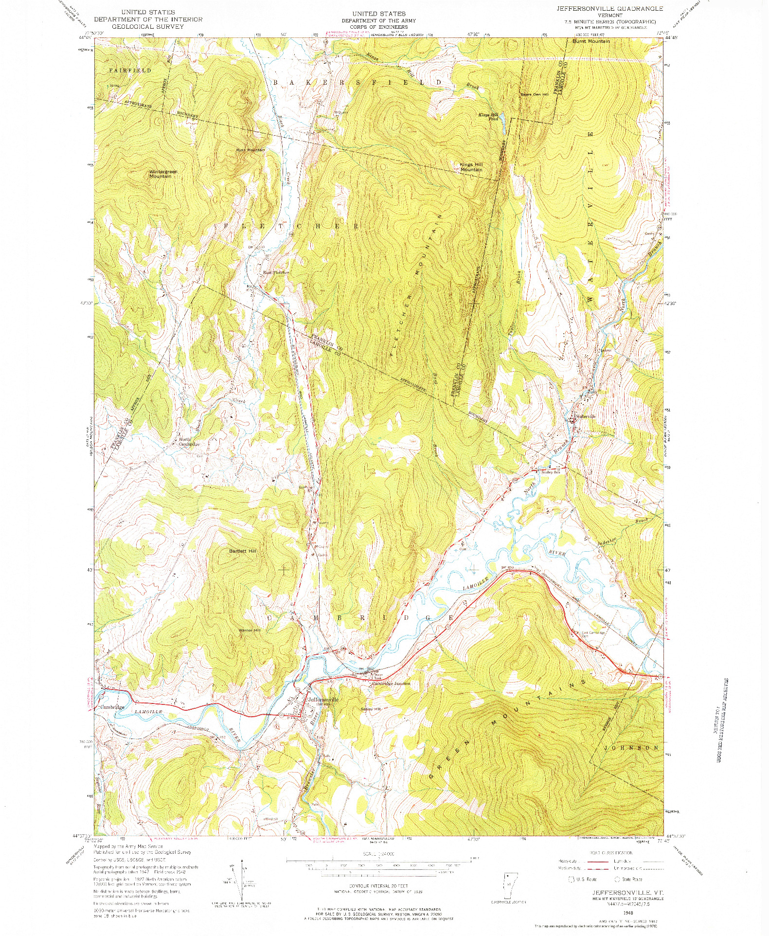 USGS 1:24000-SCALE QUADRANGLE FOR JEFFERSONVILLE, VT 1948