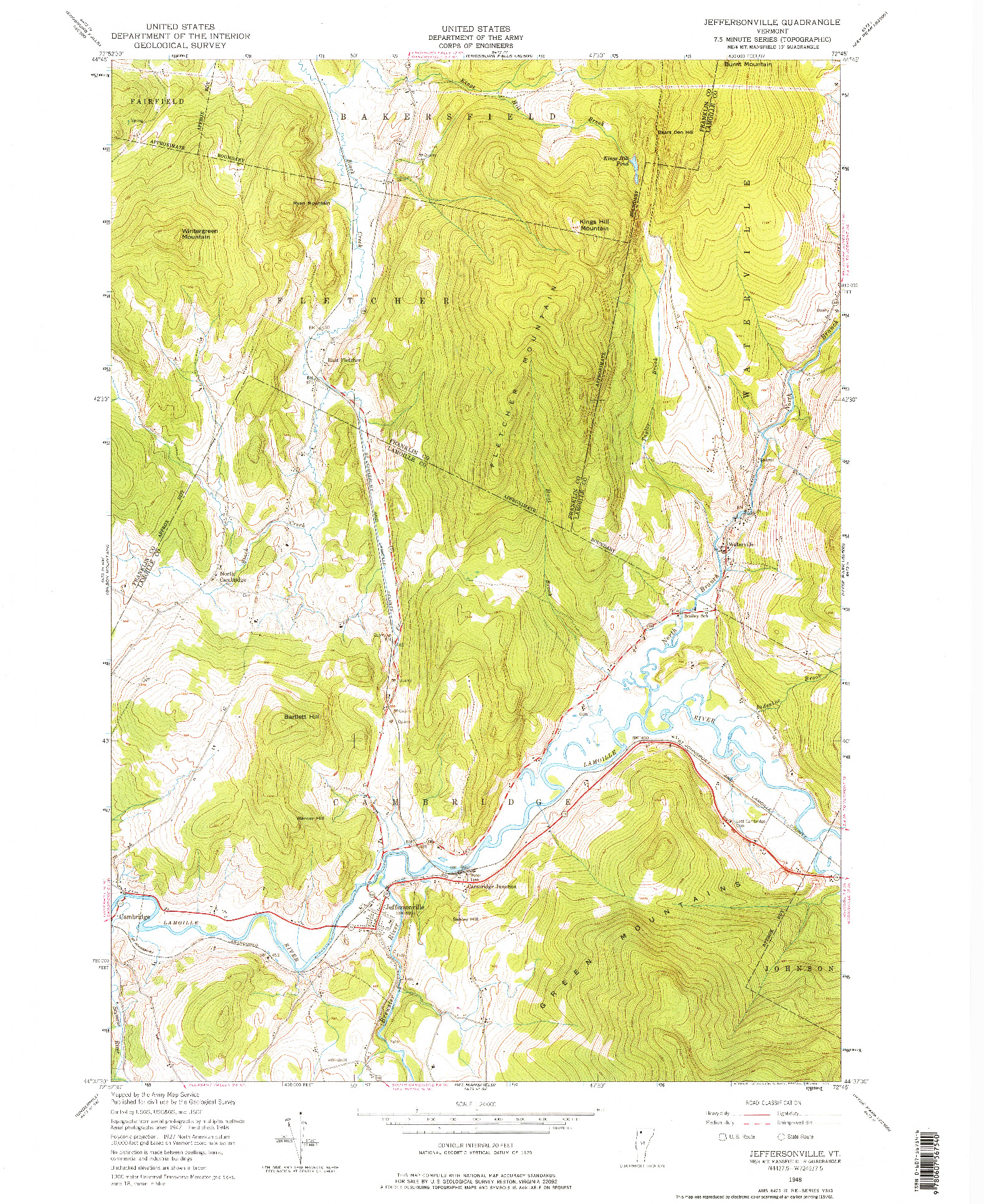 USGS 1:24000-SCALE QUADRANGLE FOR JEFFERSONVILLE, VT 1948