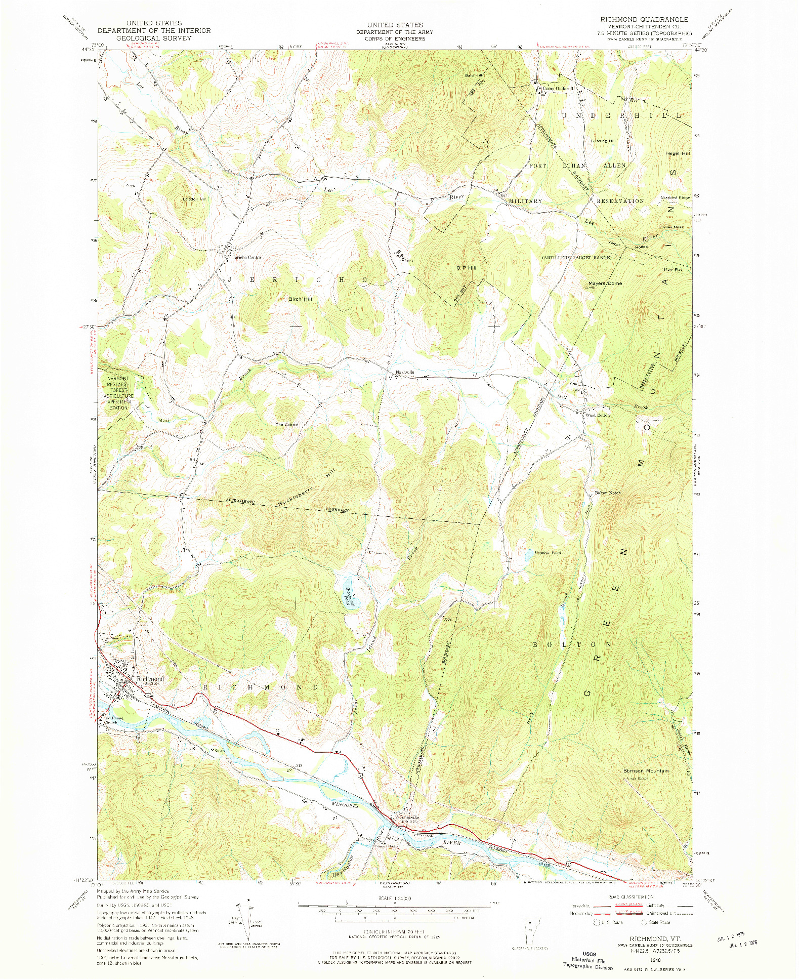 USGS 1:24000-SCALE QUADRANGLE FOR RICHMOND, VT 1948