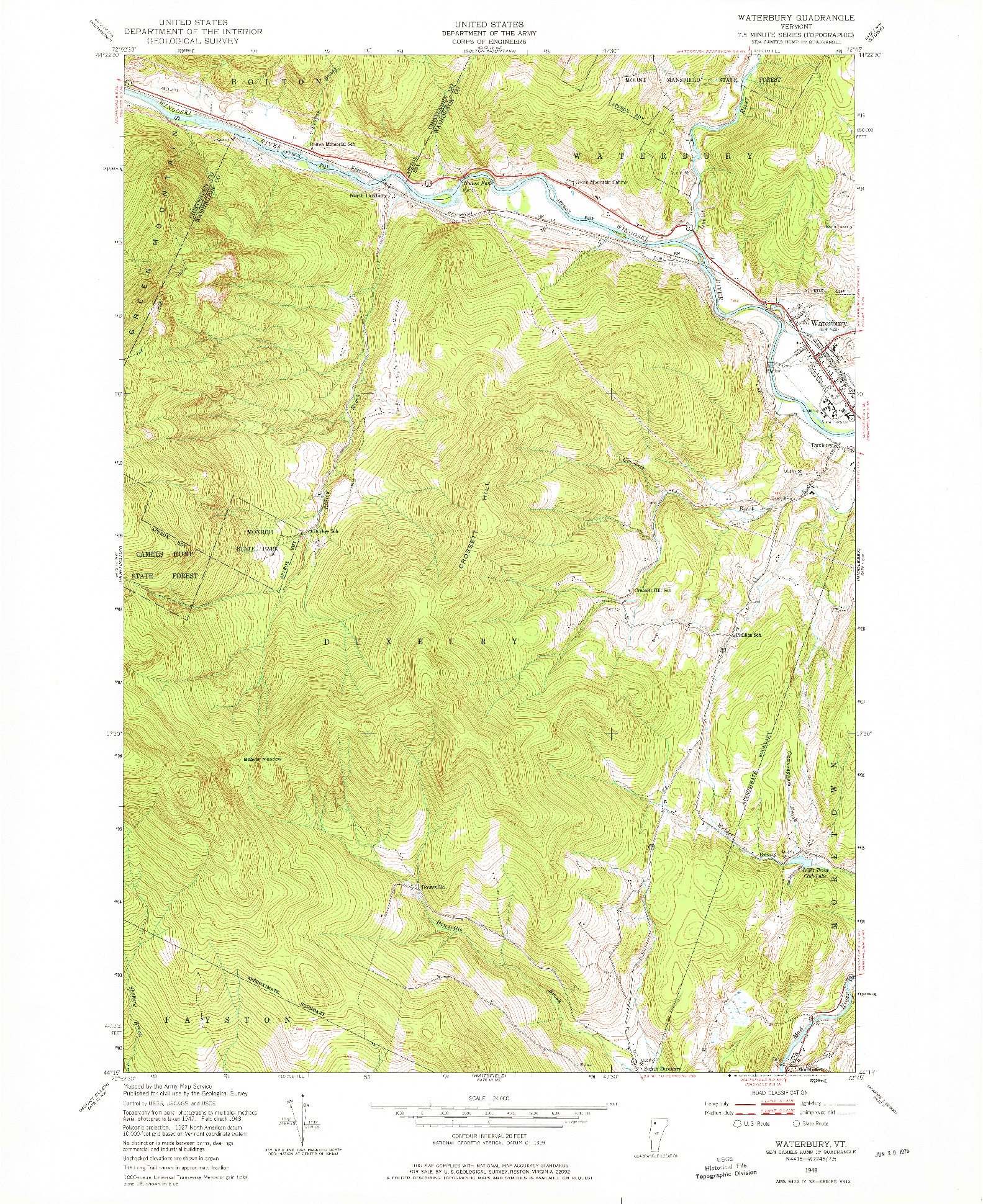 USGS 1:24000-SCALE QUADRANGLE FOR WATERBURY, VT 1948