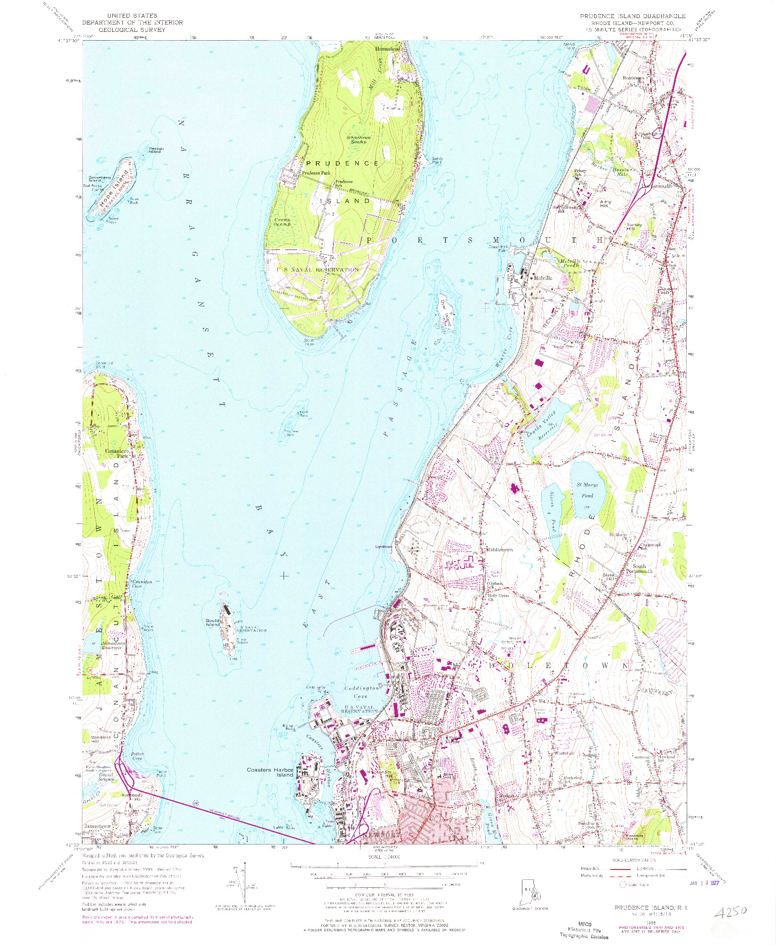 USGS 1:24000-SCALE QUADRANGLE FOR PRUDENCE ISLAND, RI 1955