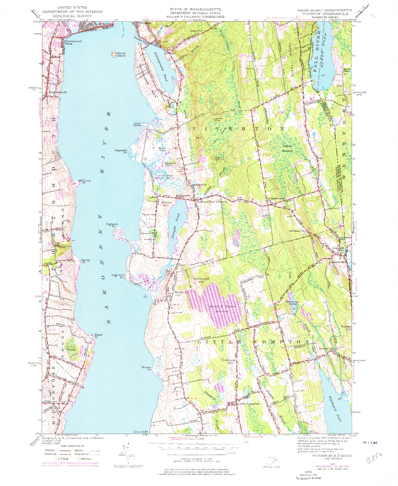 USGS 1:24000-SCALE QUADRANGLE FOR TIVERTON, RI 1949