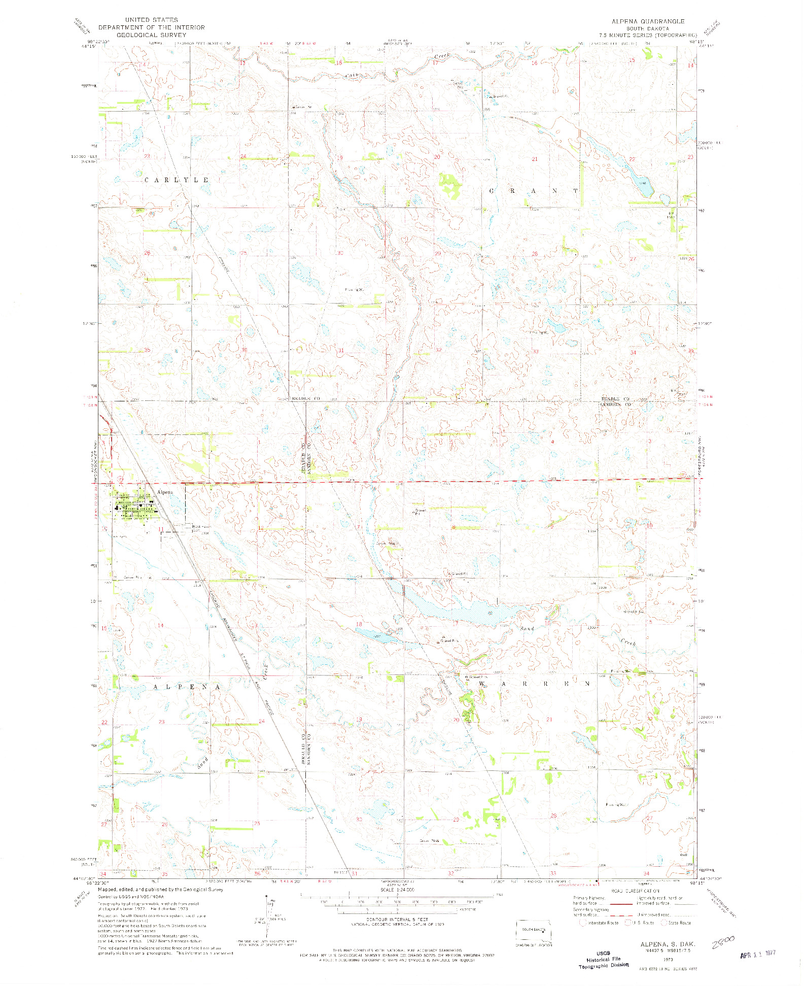 USGS 1:24000-SCALE QUADRANGLE FOR ALPENA, SD 1973