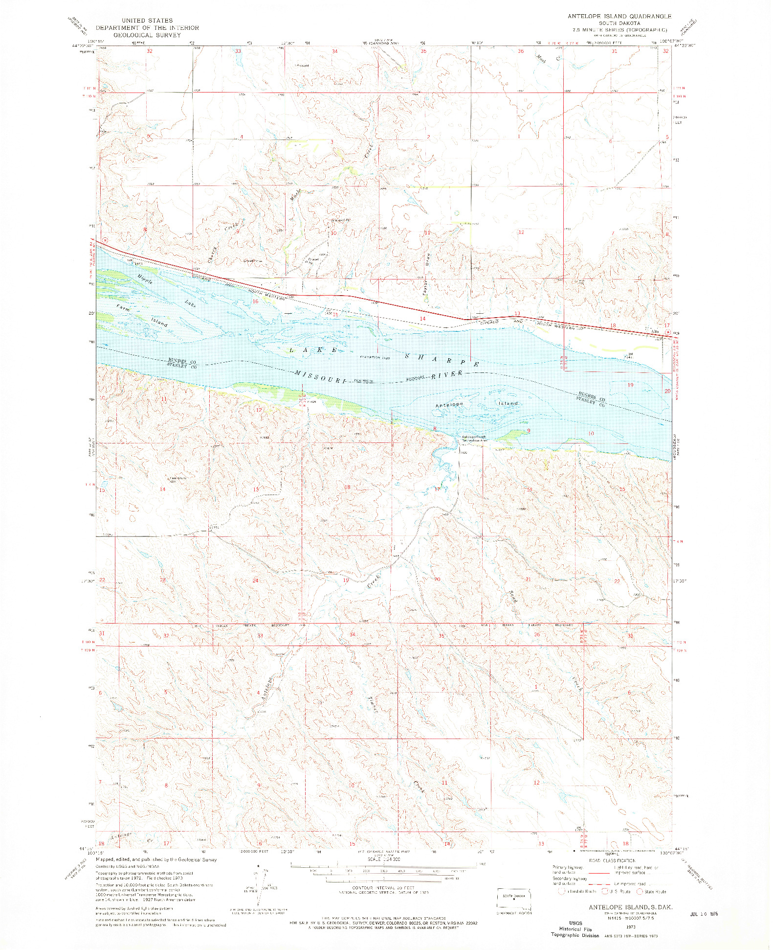 USGS 1:24000-SCALE QUADRANGLE FOR ANTELOPE ISLAND, SD 1973