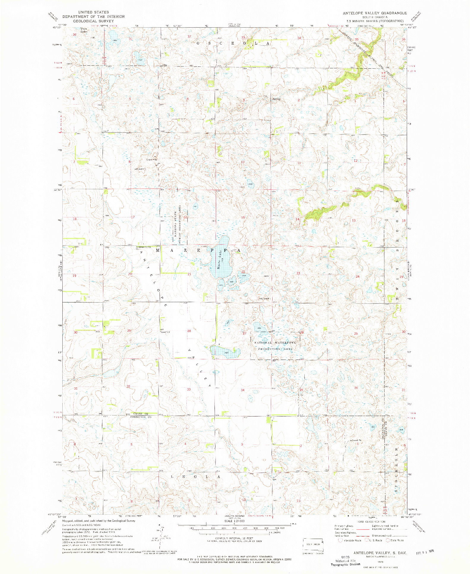 USGS 1:24000-SCALE QUADRANGLE FOR ANTELOPE VALLEY, SD 1973