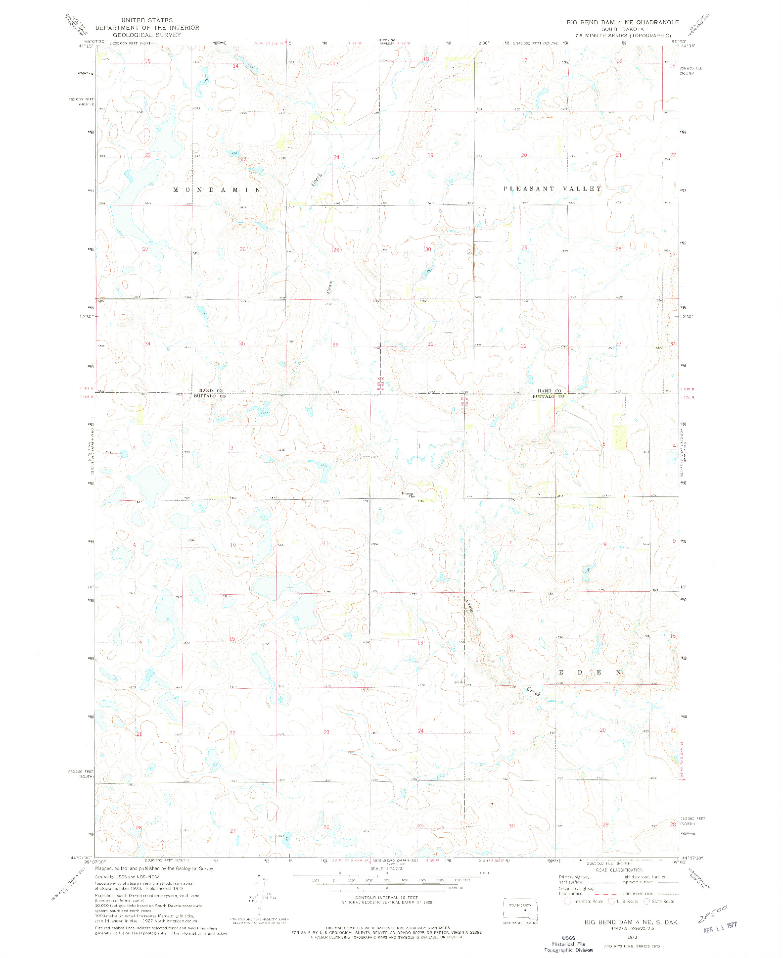 USGS 1:24000-SCALE QUADRANGLE FOR BIG BEND DAM 4 NE, SD 1973