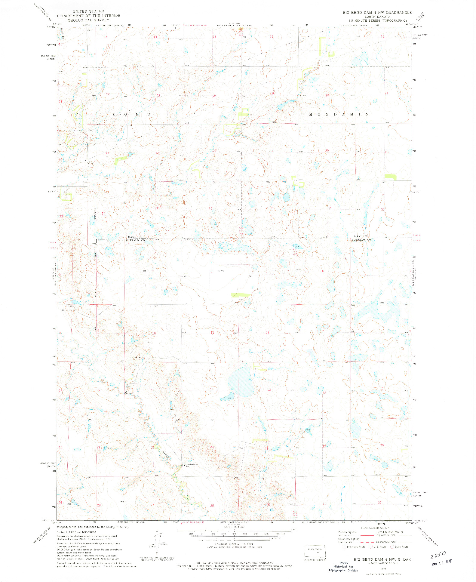 USGS 1:24000-SCALE QUADRANGLE FOR BIG BEND DAM 4 NW, SD 1973