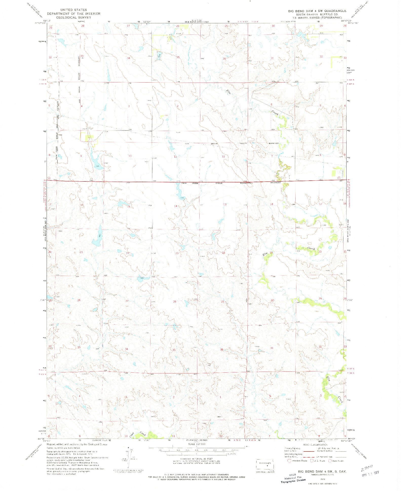 USGS 1:24000-SCALE QUADRANGLE FOR BIG BEND DAM 4 SW, SD 1973