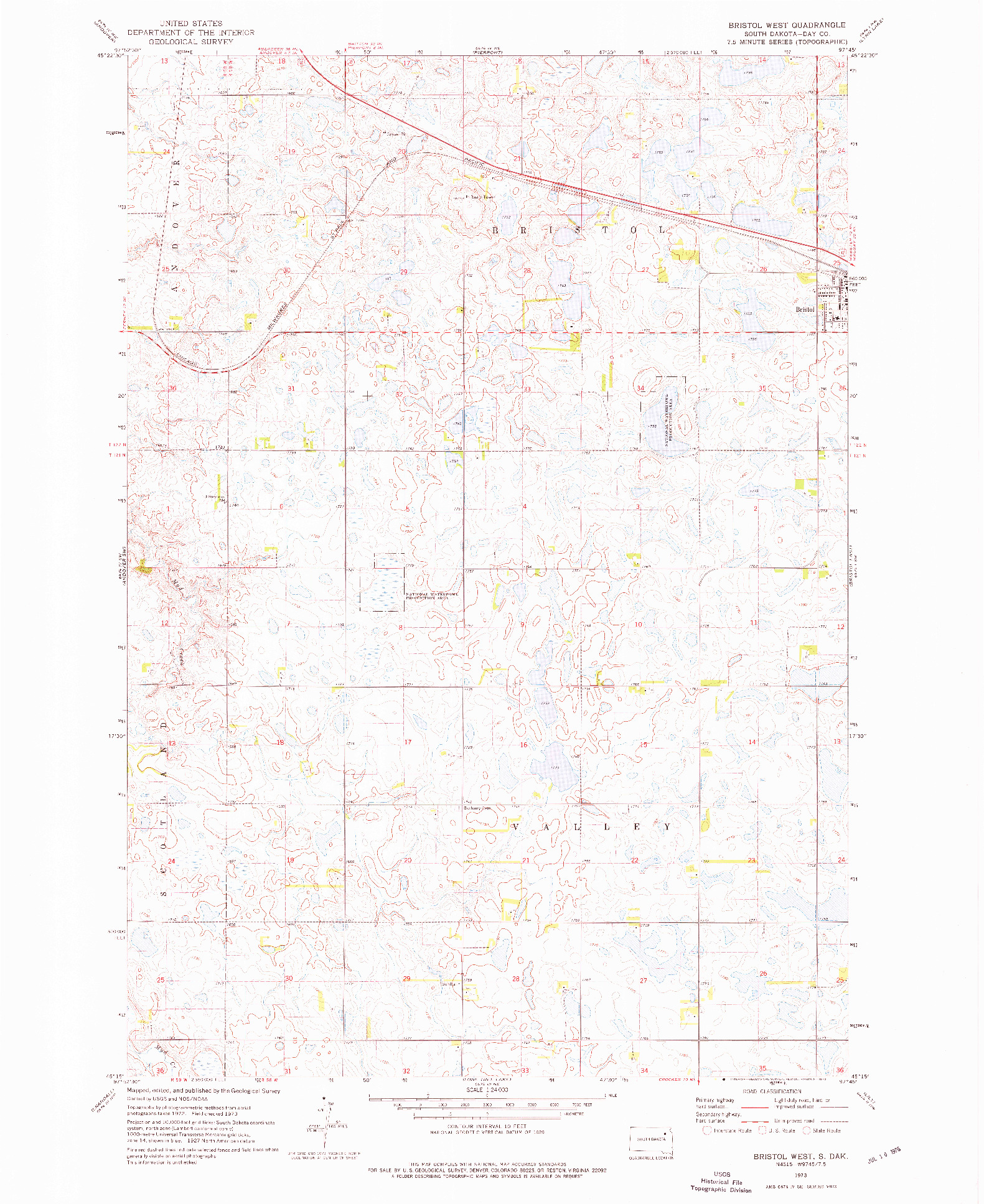 USGS 1:24000-SCALE QUADRANGLE FOR BRISTOL WEST, SD 1973