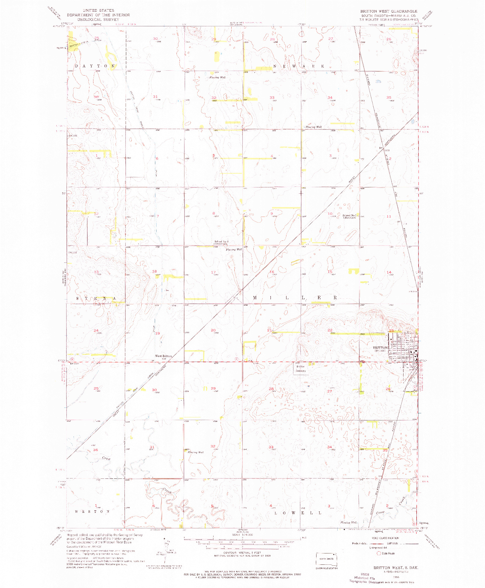 USGS 1:24000-SCALE QUADRANGLE FOR BRITTON WEST, SD 1956