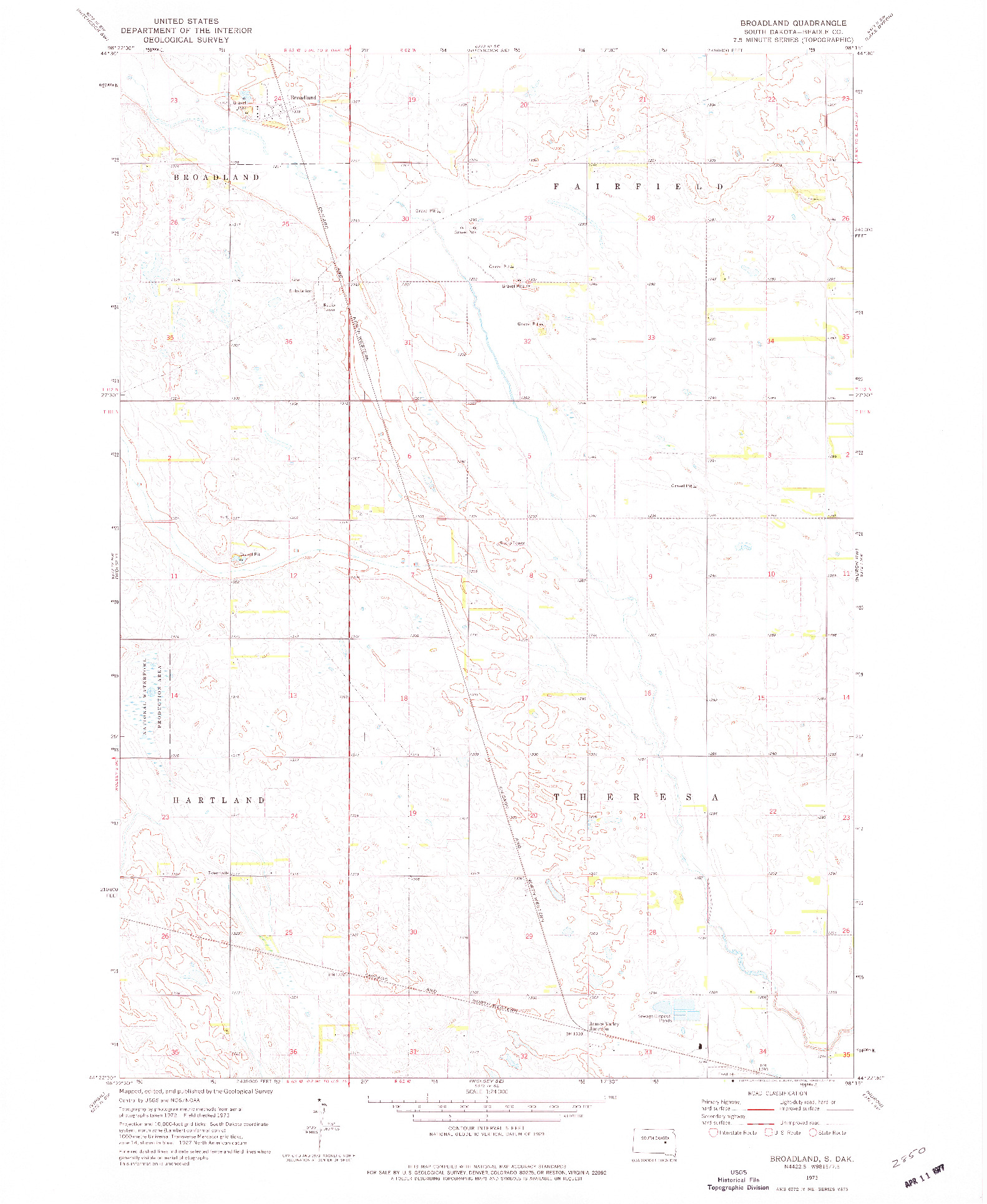 USGS 1:24000-SCALE QUADRANGLE FOR BROADLAND, SD 1973