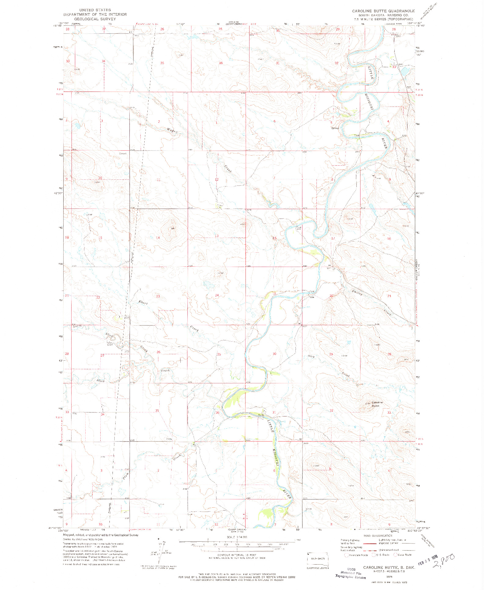USGS 1:24000-SCALE QUADRANGLE FOR CAROLINE BUTTE, SD 1974