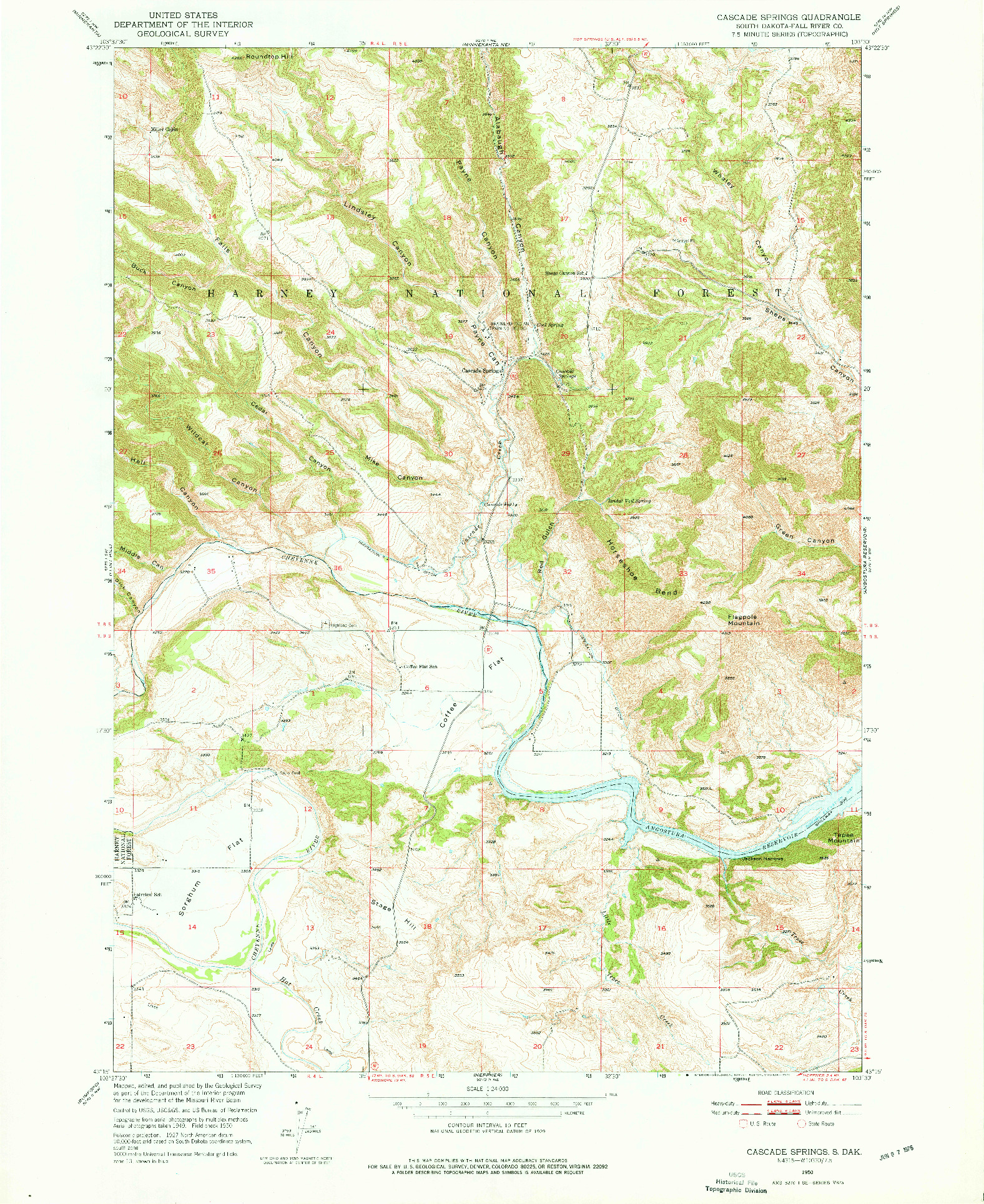 USGS 1:24000-SCALE QUADRANGLE FOR CASCADE SPRINGS, SD 1950