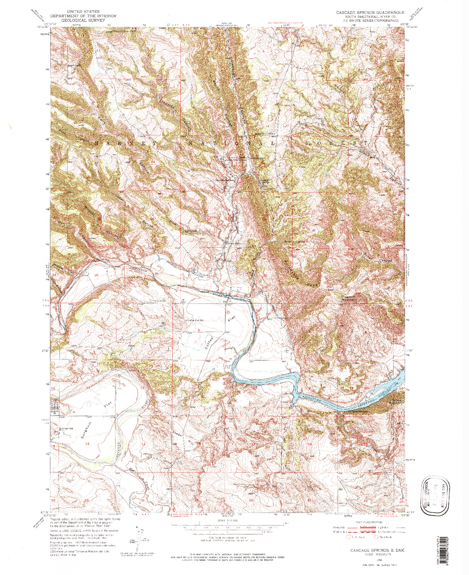 USGS 1:24000-SCALE QUADRANGLE FOR CASCADE SPRINGS, SD 1950