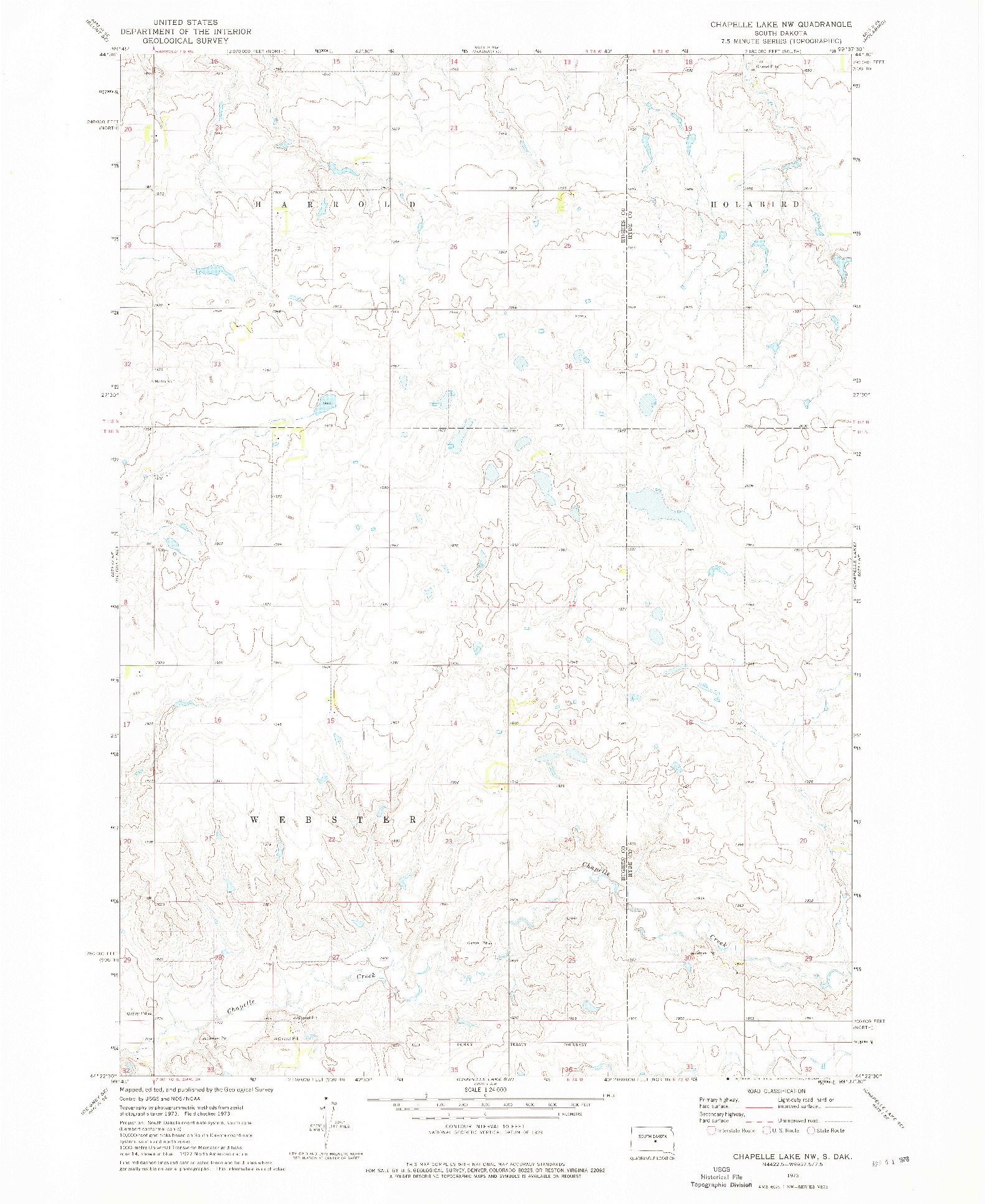 USGS 1:24000-SCALE QUADRANGLE FOR CHAPELLE LAKE NW, SD 1973