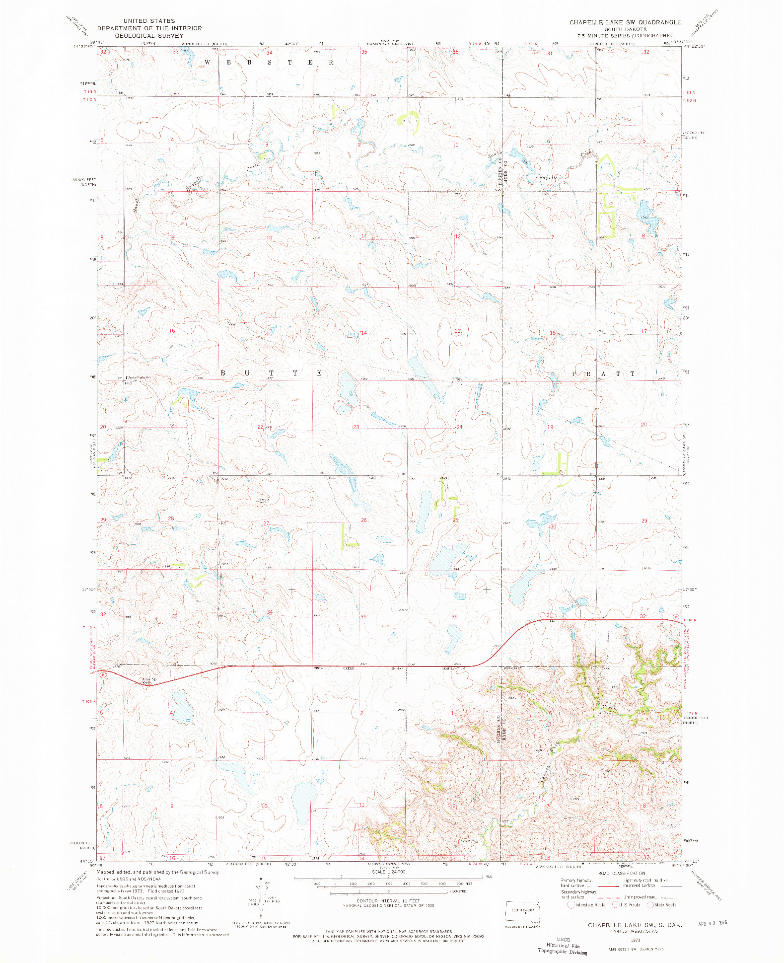 USGS 1:24000-SCALE QUADRANGLE FOR CHAPELLE LAKE SW, SD 1973