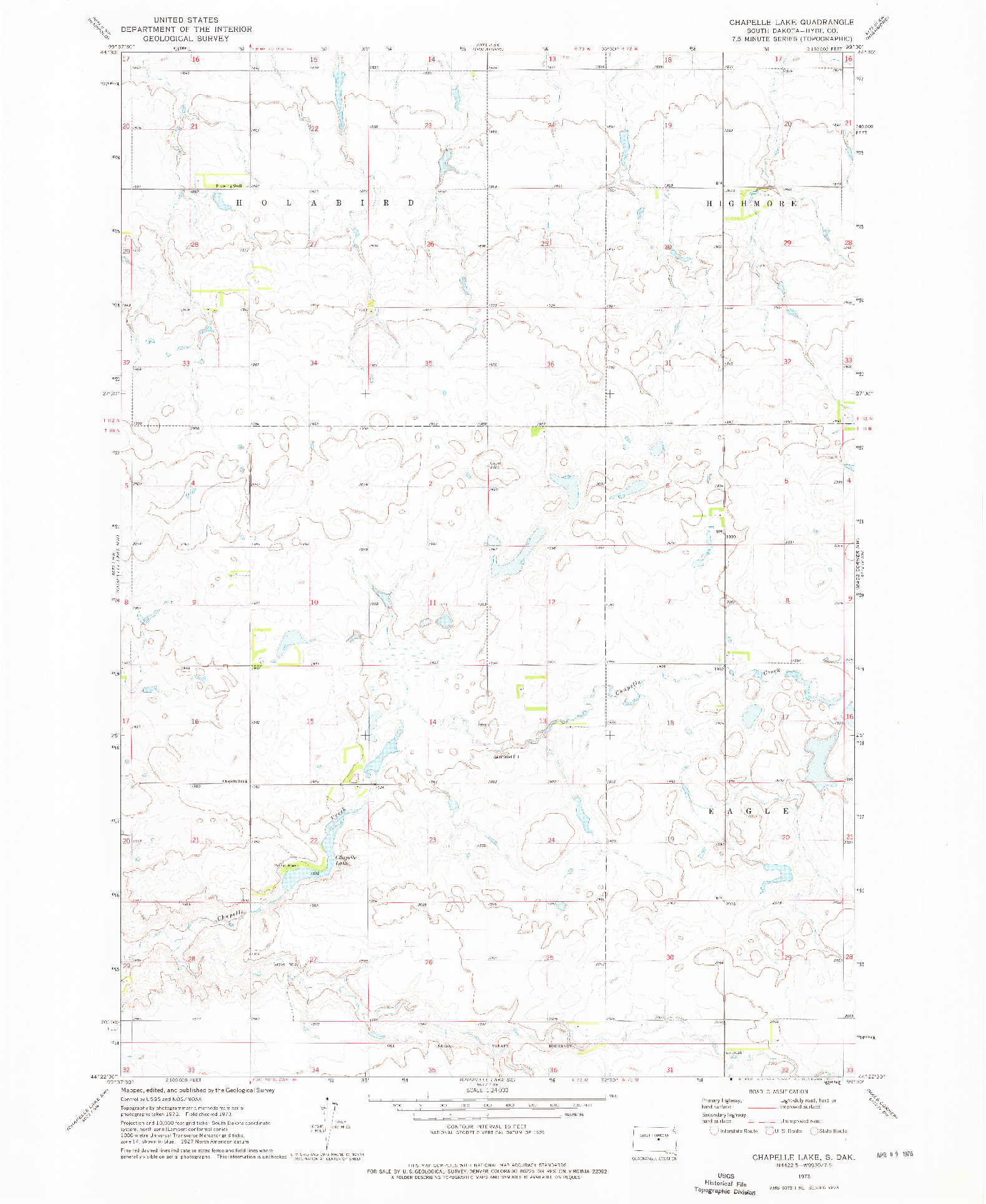 USGS 1:24000-SCALE QUADRANGLE FOR CHAPELLE LAKE, SD 1973