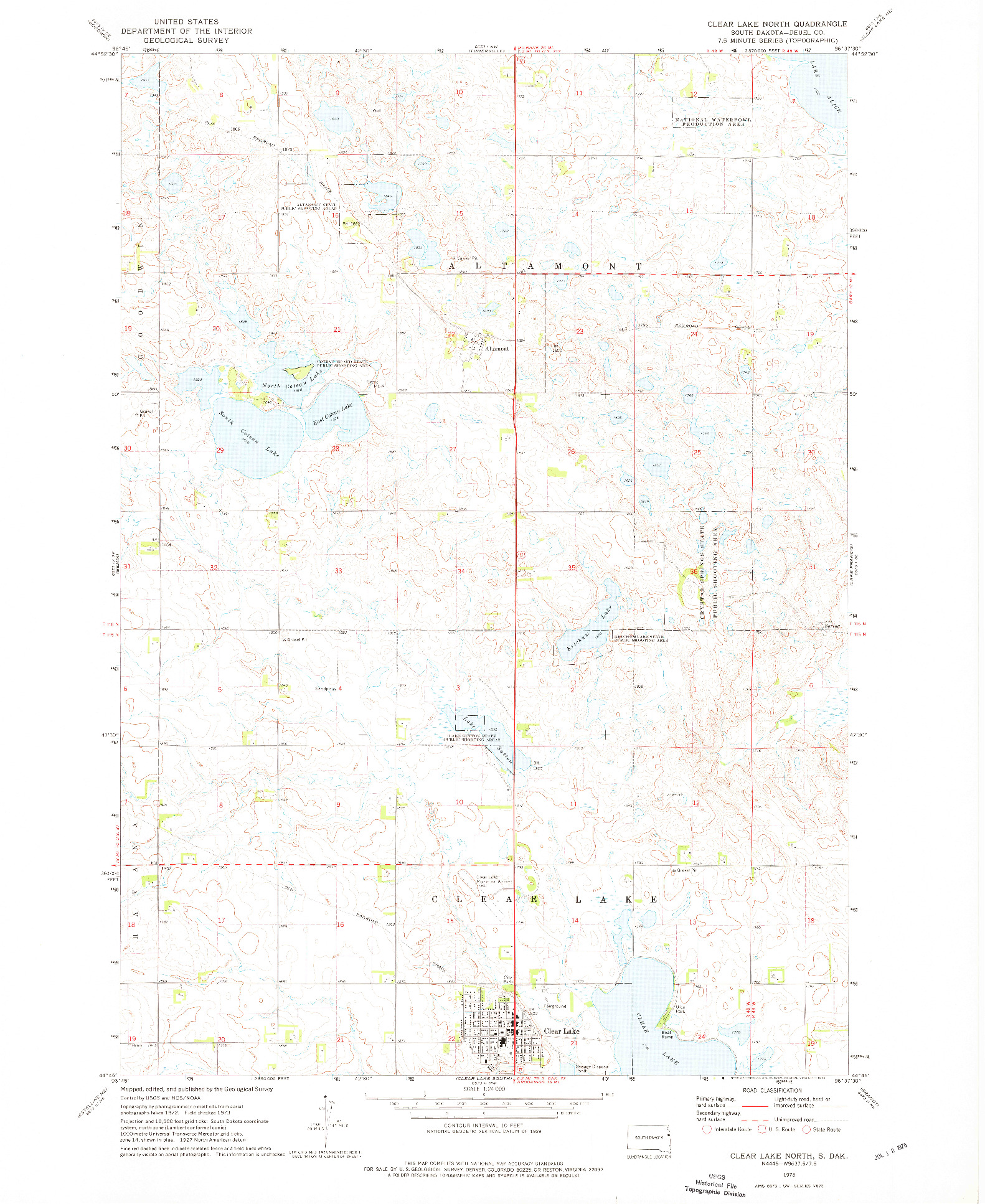 USGS 1:24000-SCALE QUADRANGLE FOR CLEAR LAKE NORTH, SD 1973