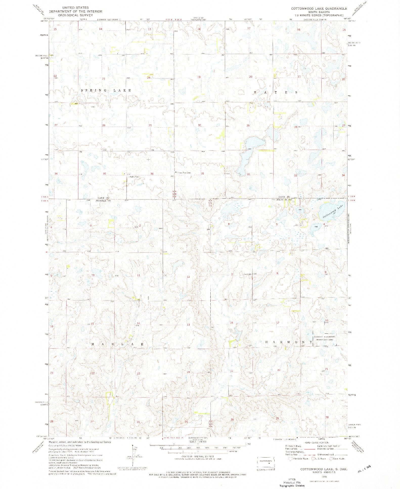 USGS 1:24000-SCALE QUADRANGLE FOR COTTONWOOD LAKE, SD 1973