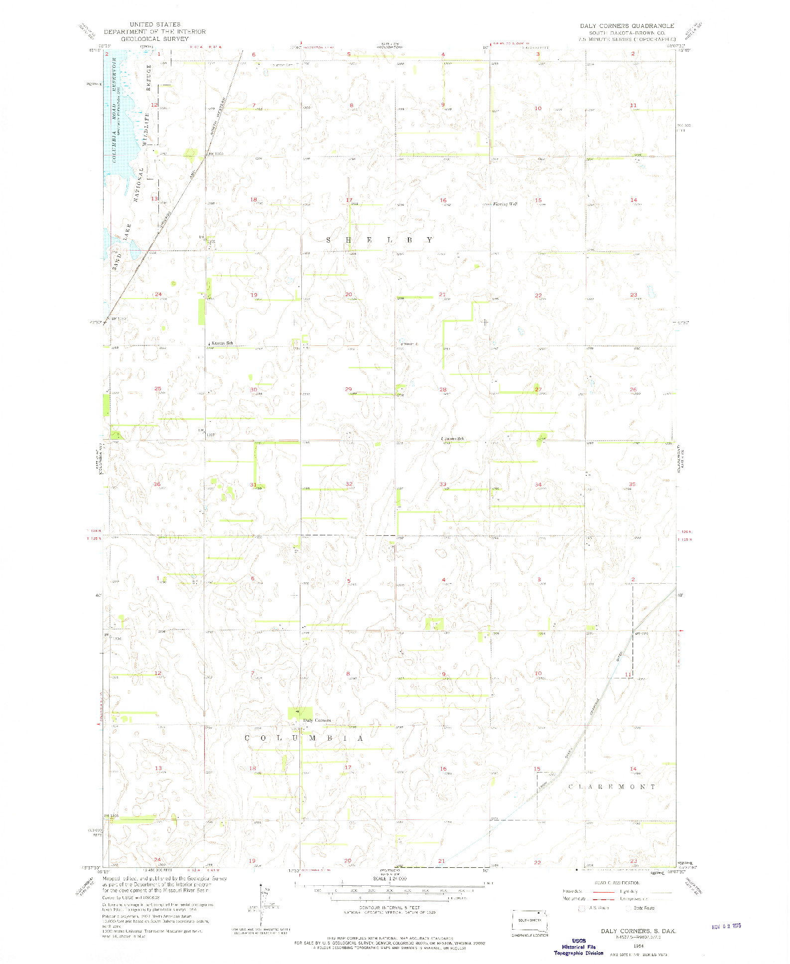 USGS 1:24000-SCALE QUADRANGLE FOR DALY CORNERS, SD 1954