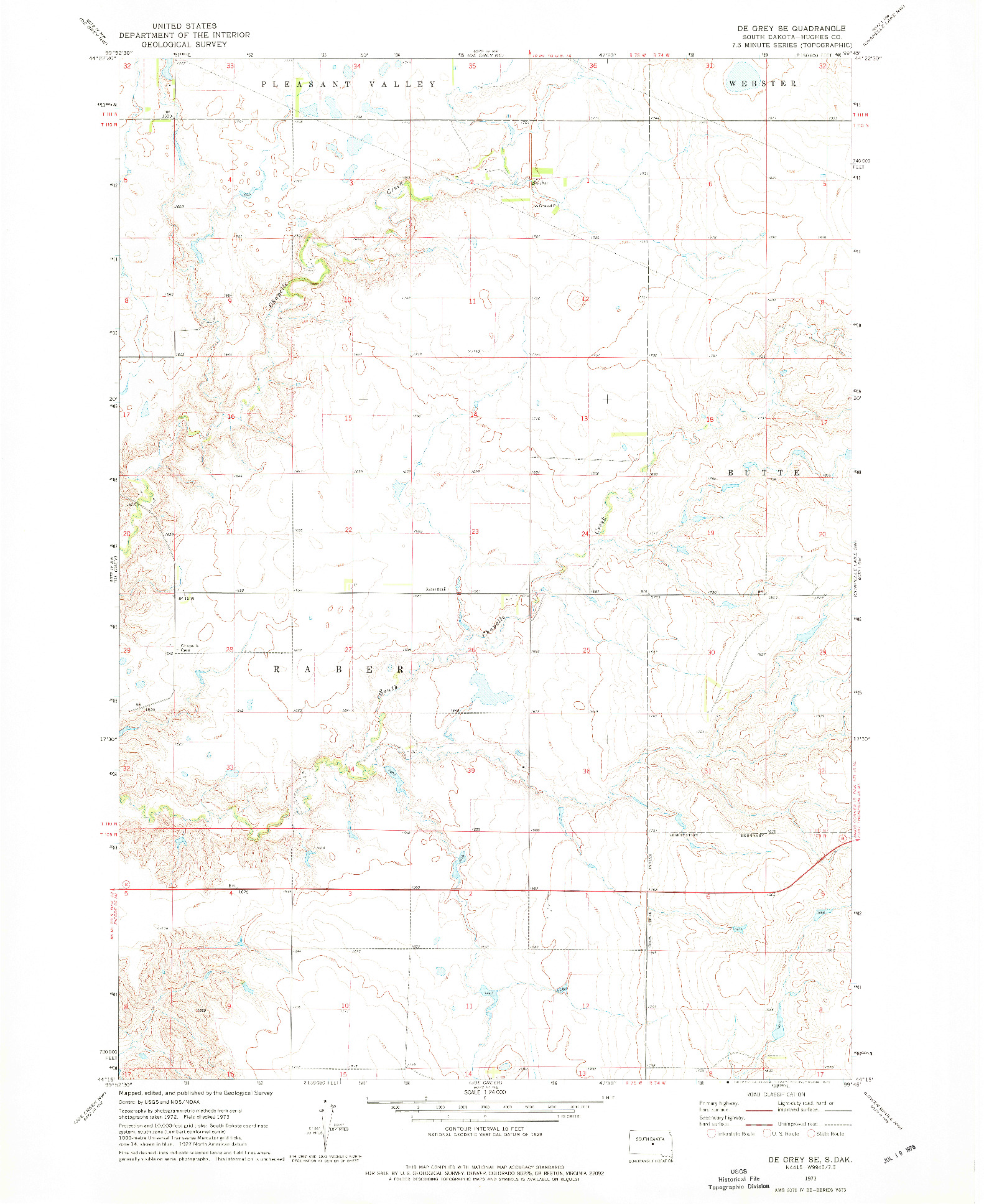 USGS 1:24000-SCALE QUADRANGLE FOR DE GREY SE, SD 1973