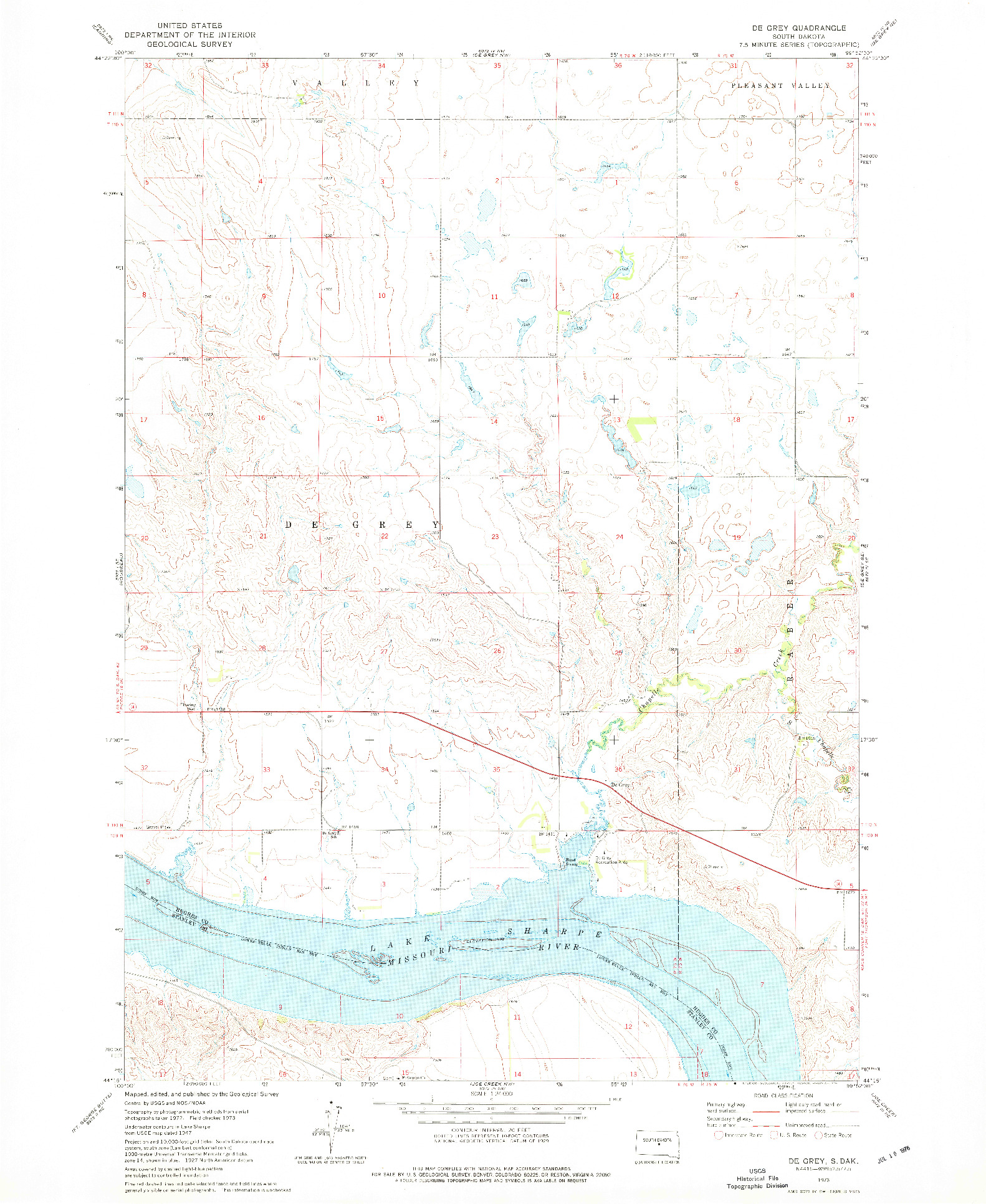 USGS 1:24000-SCALE QUADRANGLE FOR DE GREY, SD 1973
