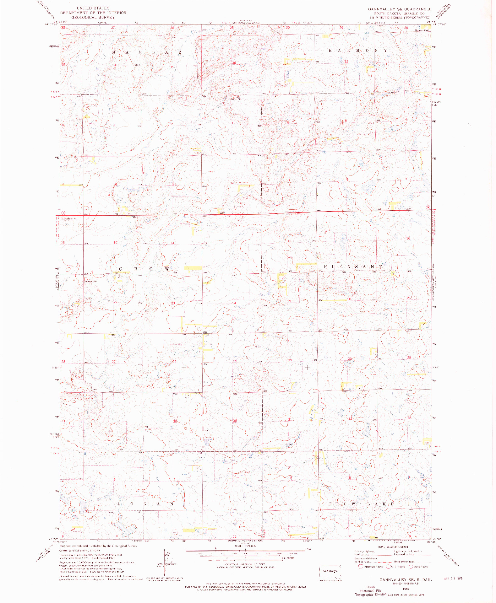 USGS 1:24000-SCALE QUADRANGLE FOR GANNVALLEY SE, SD 1973