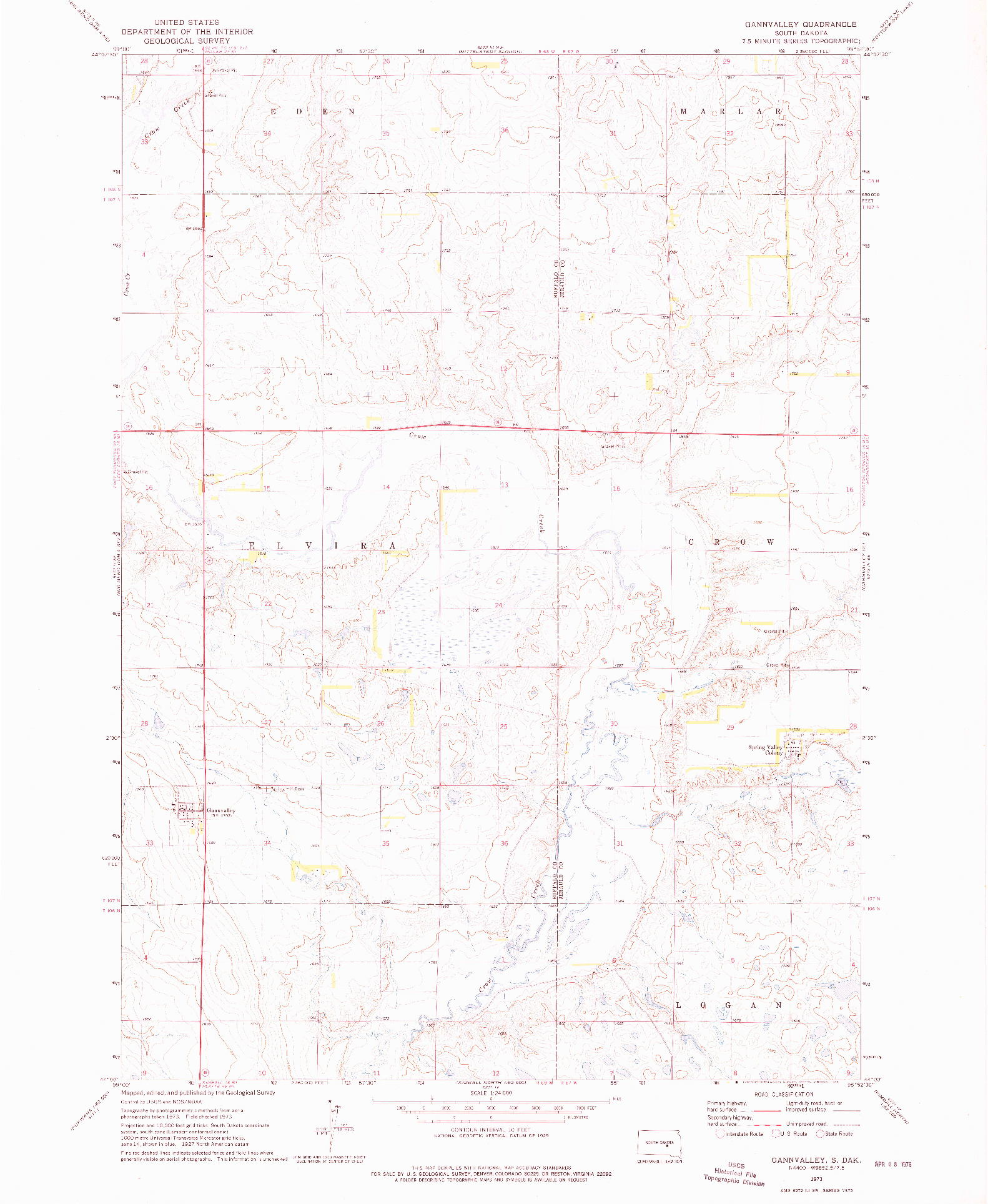 USGS 1:24000-SCALE QUADRANGLE FOR GANNVALLEY, SD 1973
