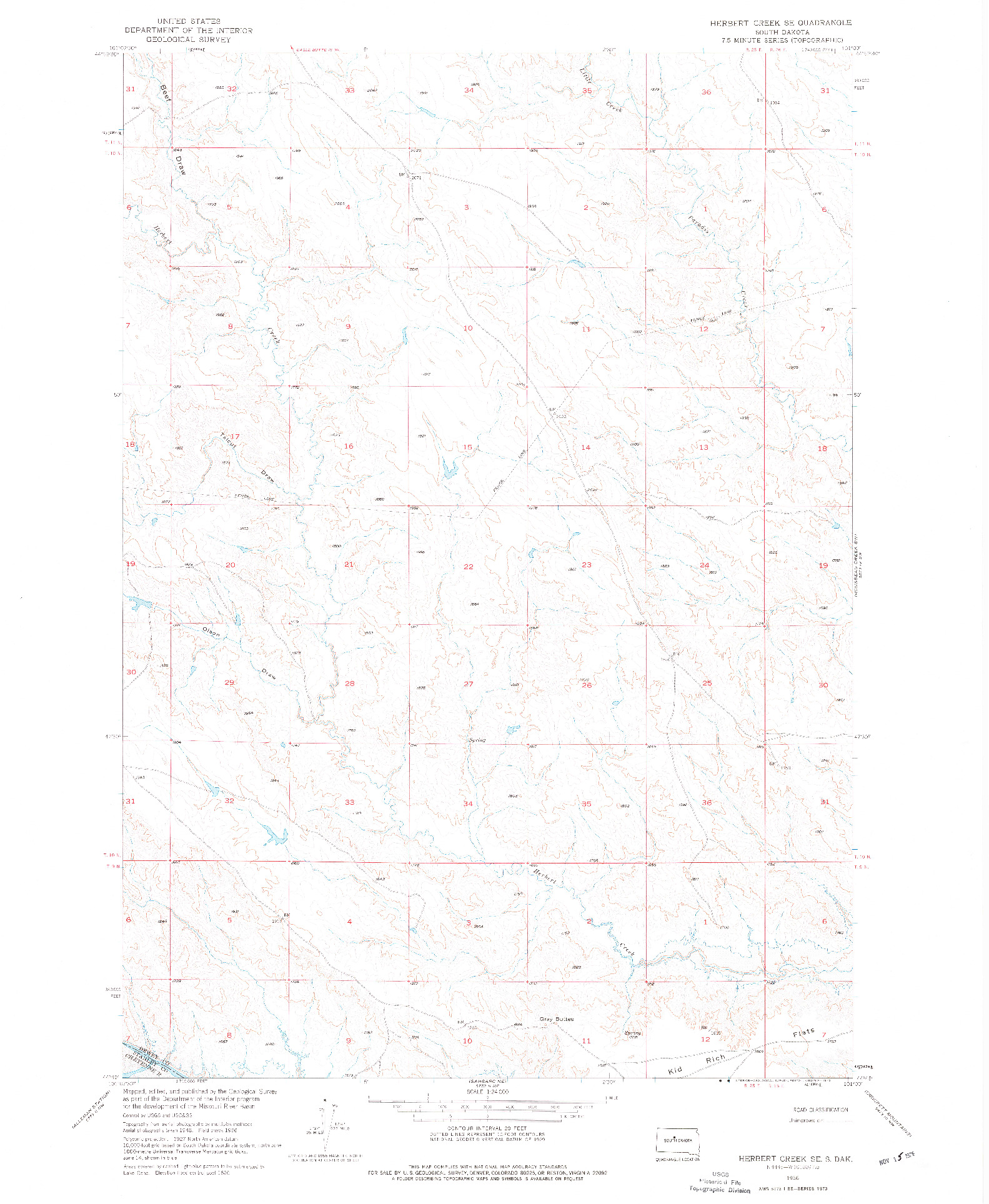 USGS 1:24000-SCALE QUADRANGLE FOR HERBERT CREEK SE, SD 1956