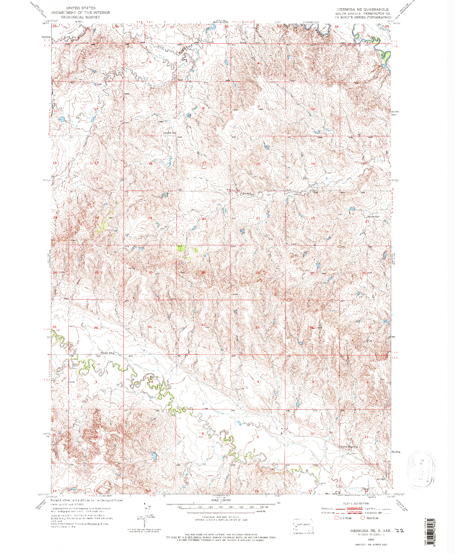 USGS 1:24000-SCALE QUADRANGLE FOR HERMOSA NE, SD 1953
