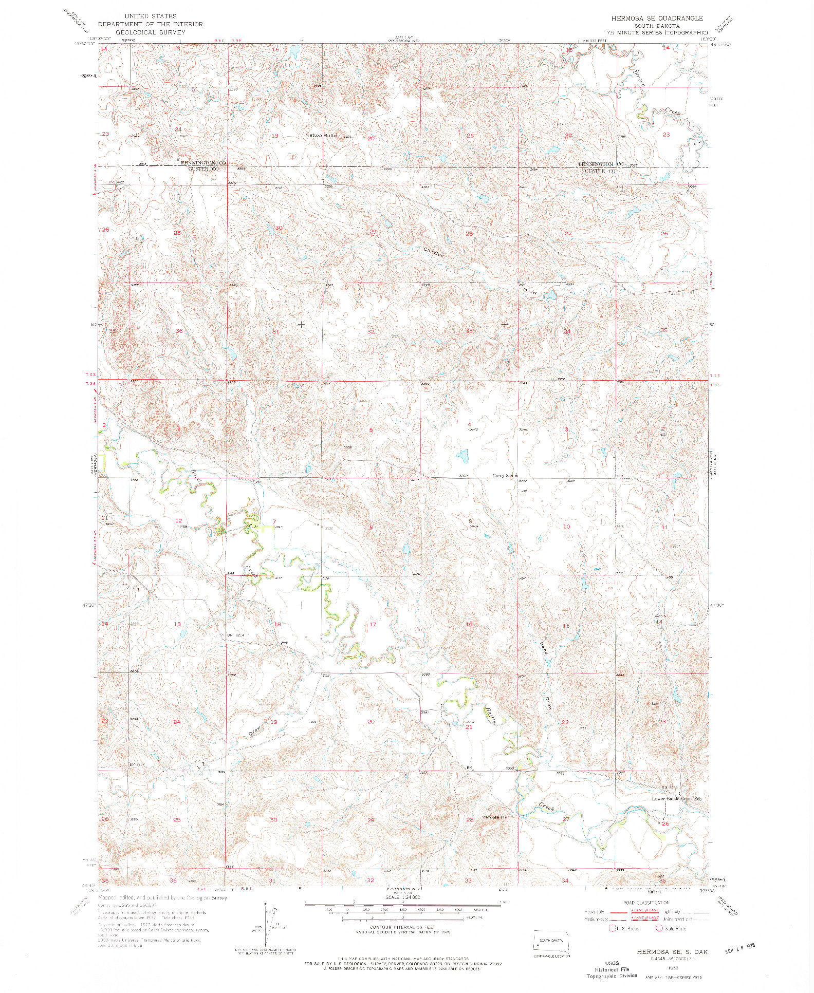 USGS 1:24000-SCALE QUADRANGLE FOR HERMOSA SE, SD 1953