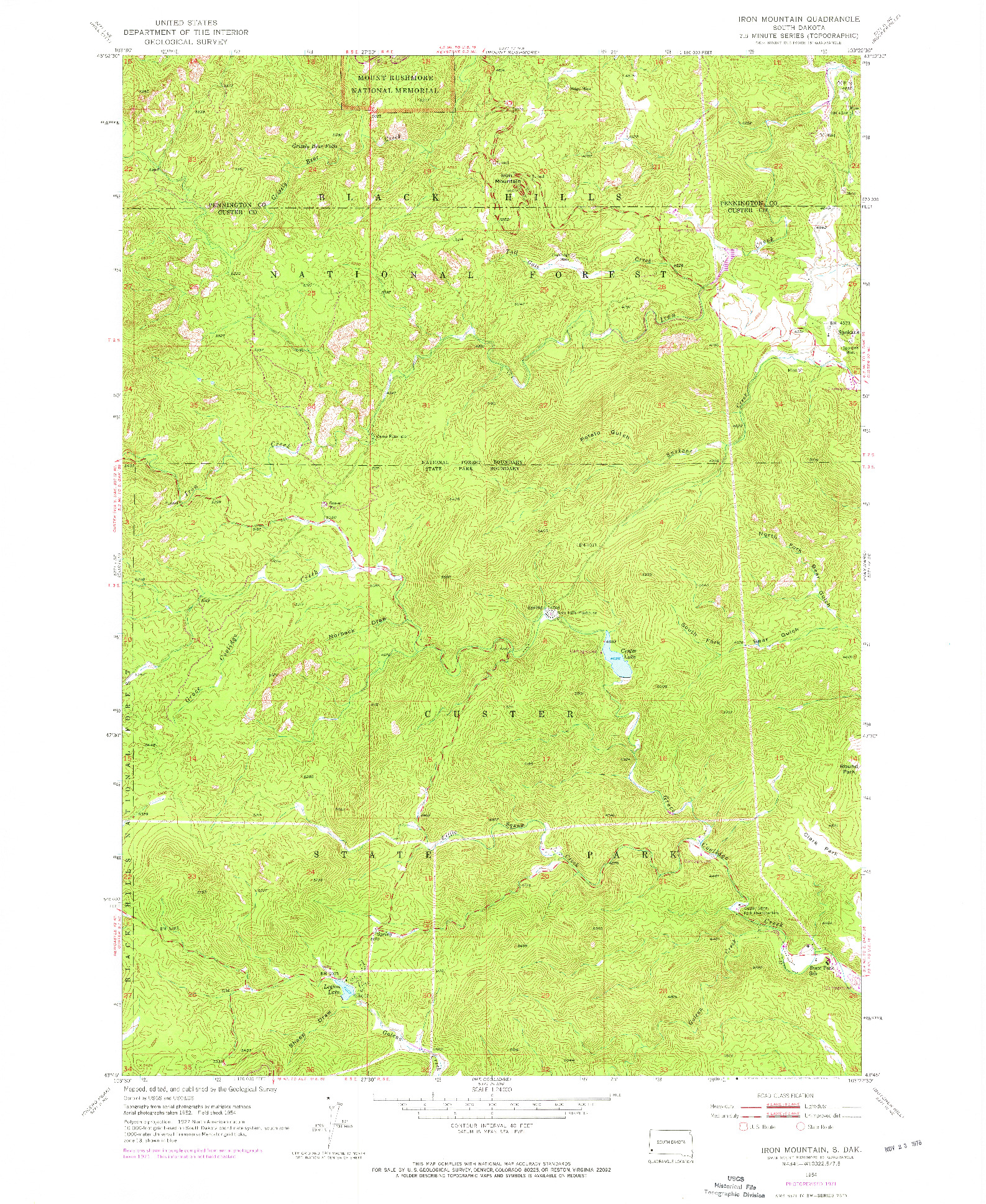 USGS 1:24000-SCALE QUADRANGLE FOR IRON MOUNTAIN, SD 1954