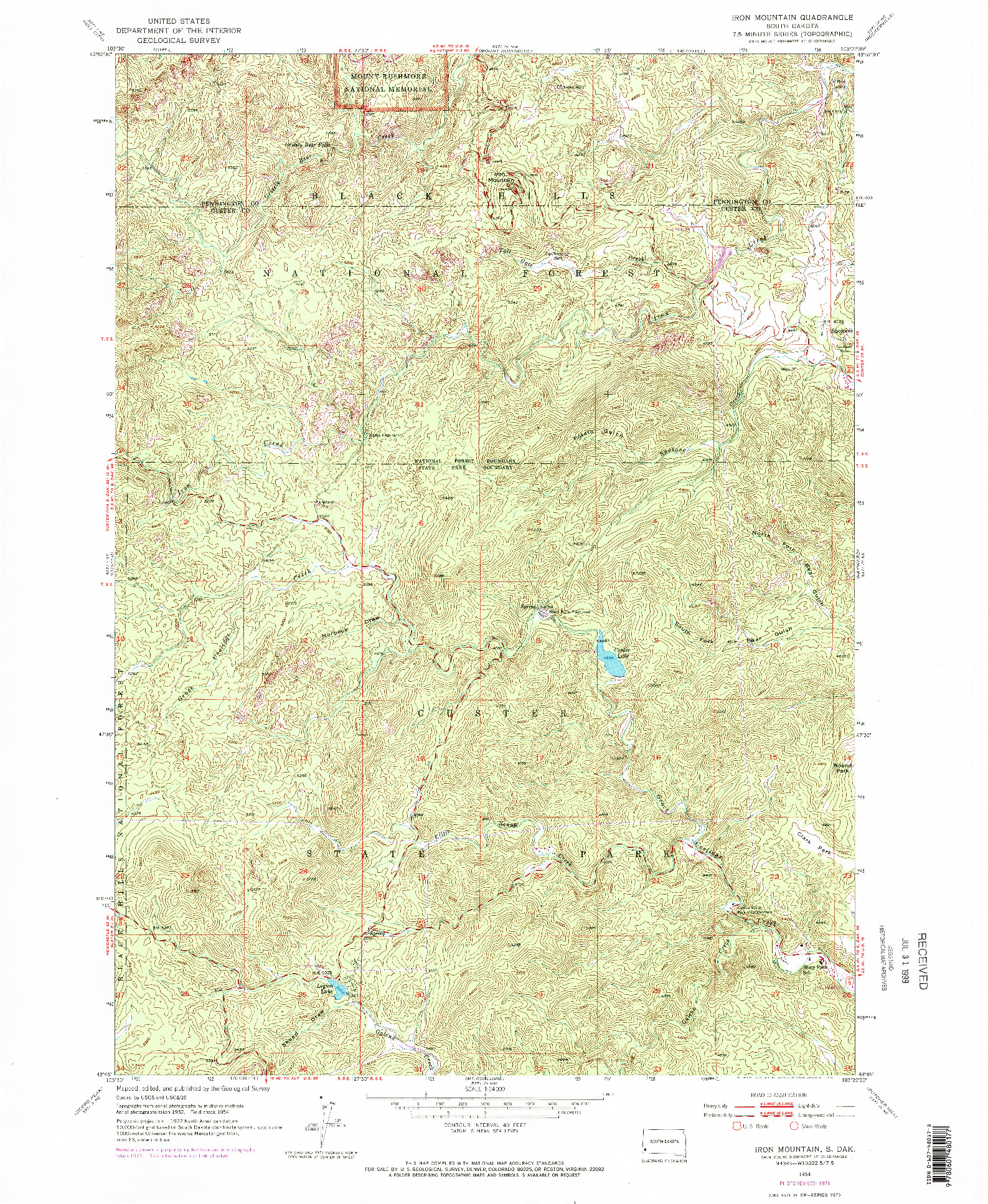 USGS 1:24000-SCALE QUADRANGLE FOR IRON MOUNTAIN, SD 1954