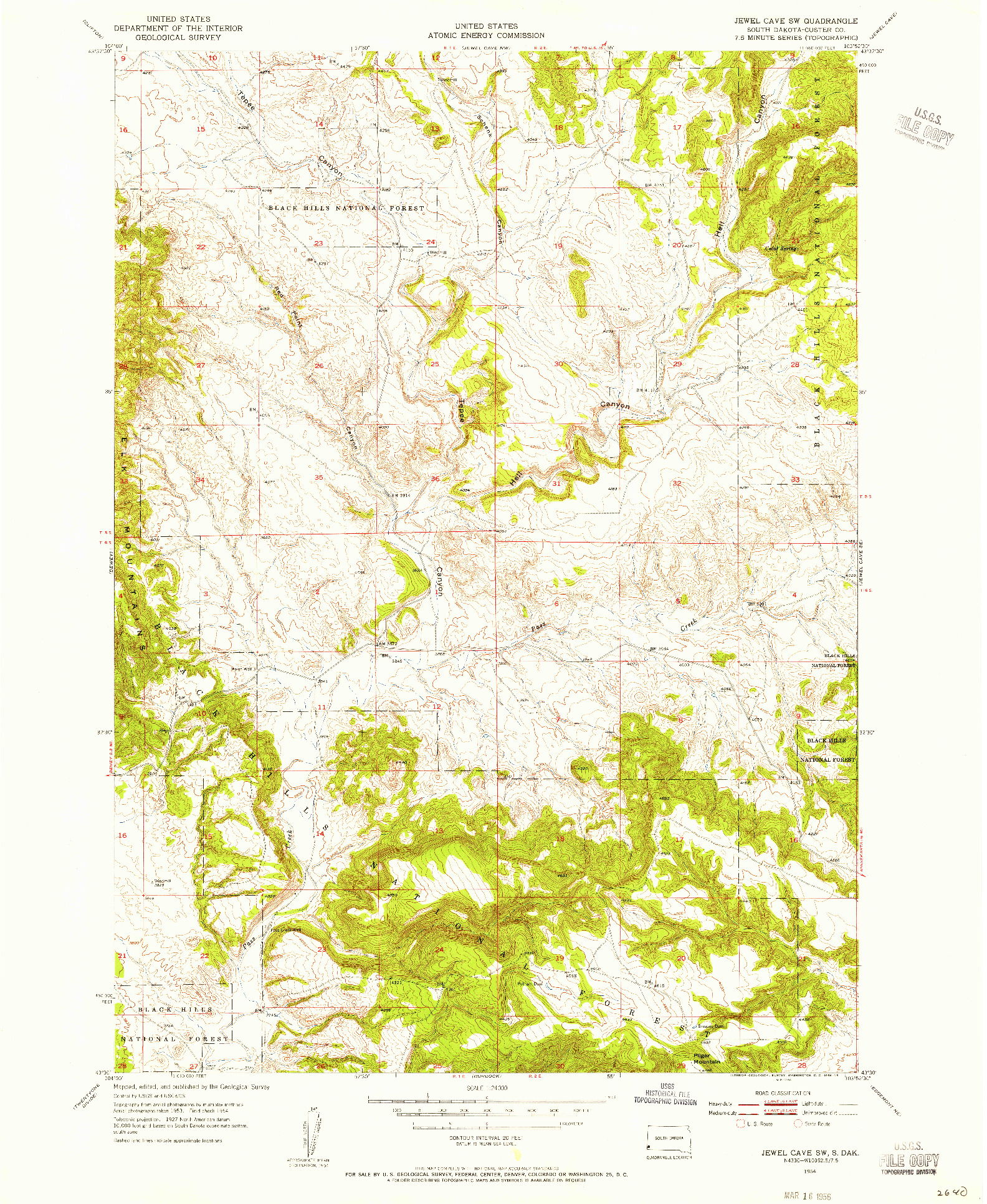 USGS 1:24000-SCALE QUADRANGLE FOR JEWEL CAVE SW, SD 1954