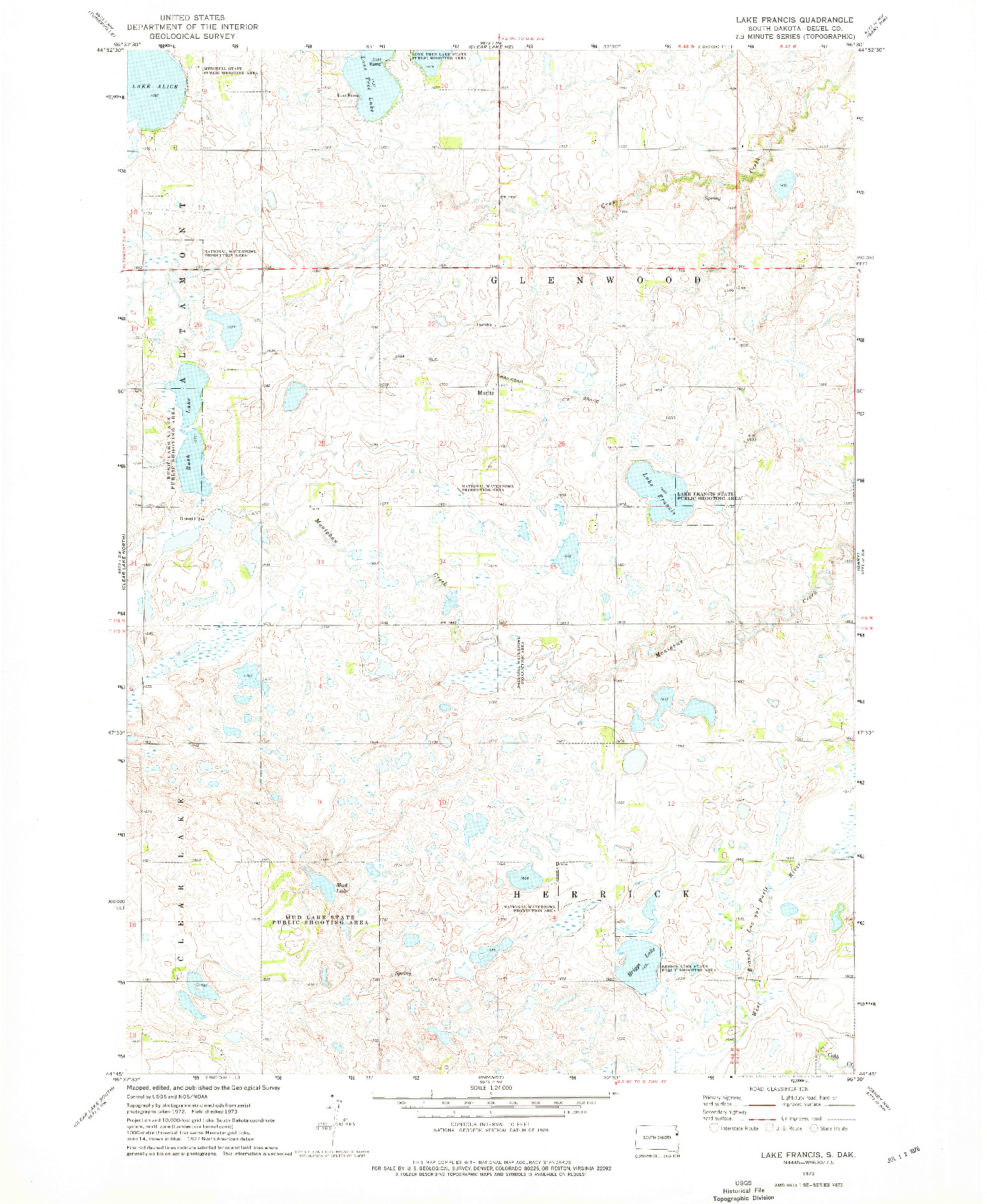 USGS 1:24000-SCALE QUADRANGLE FOR LAKE FRANCIS, SD 1973