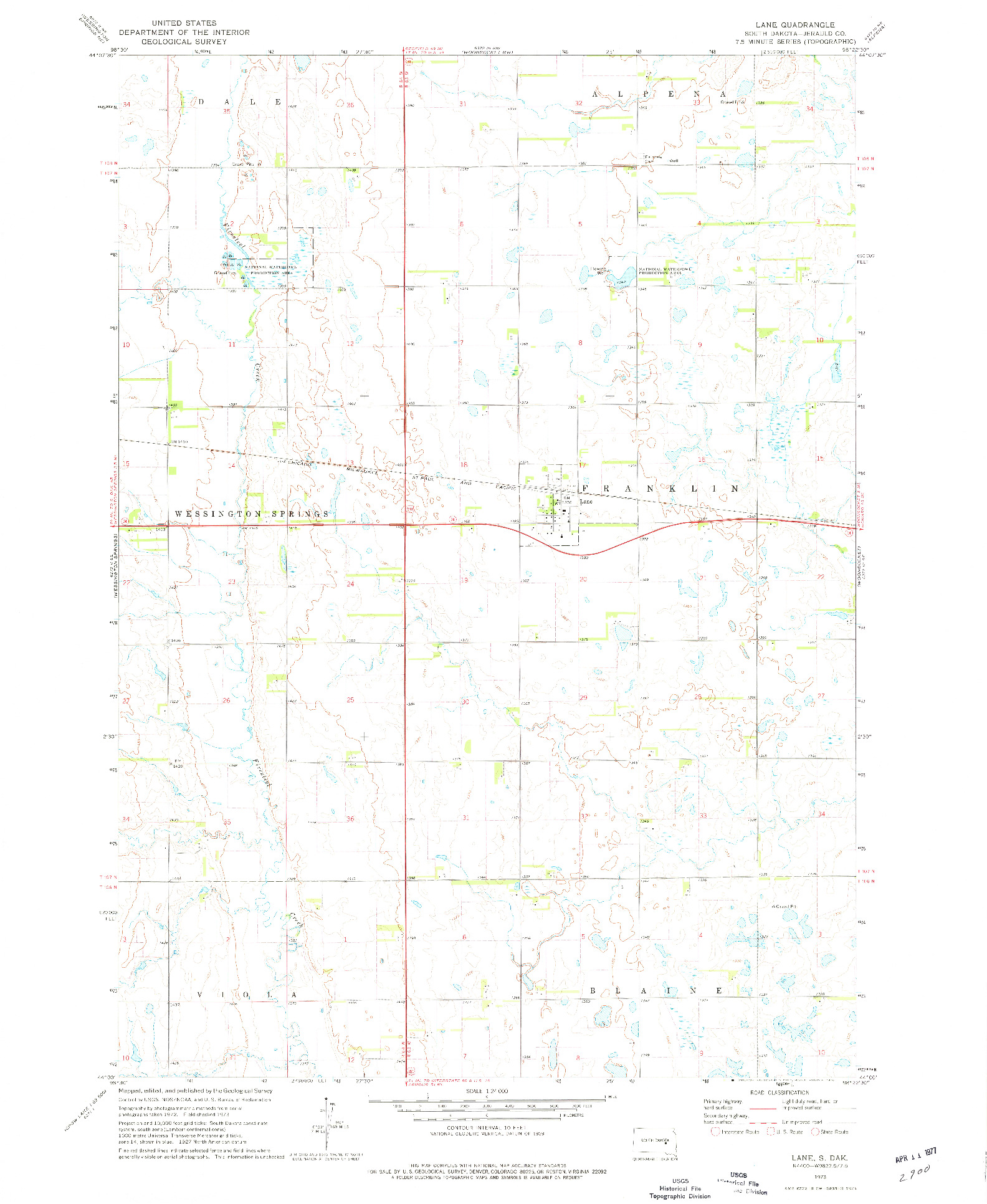 USGS 1:24000-SCALE QUADRANGLE FOR LANE, SD 1973