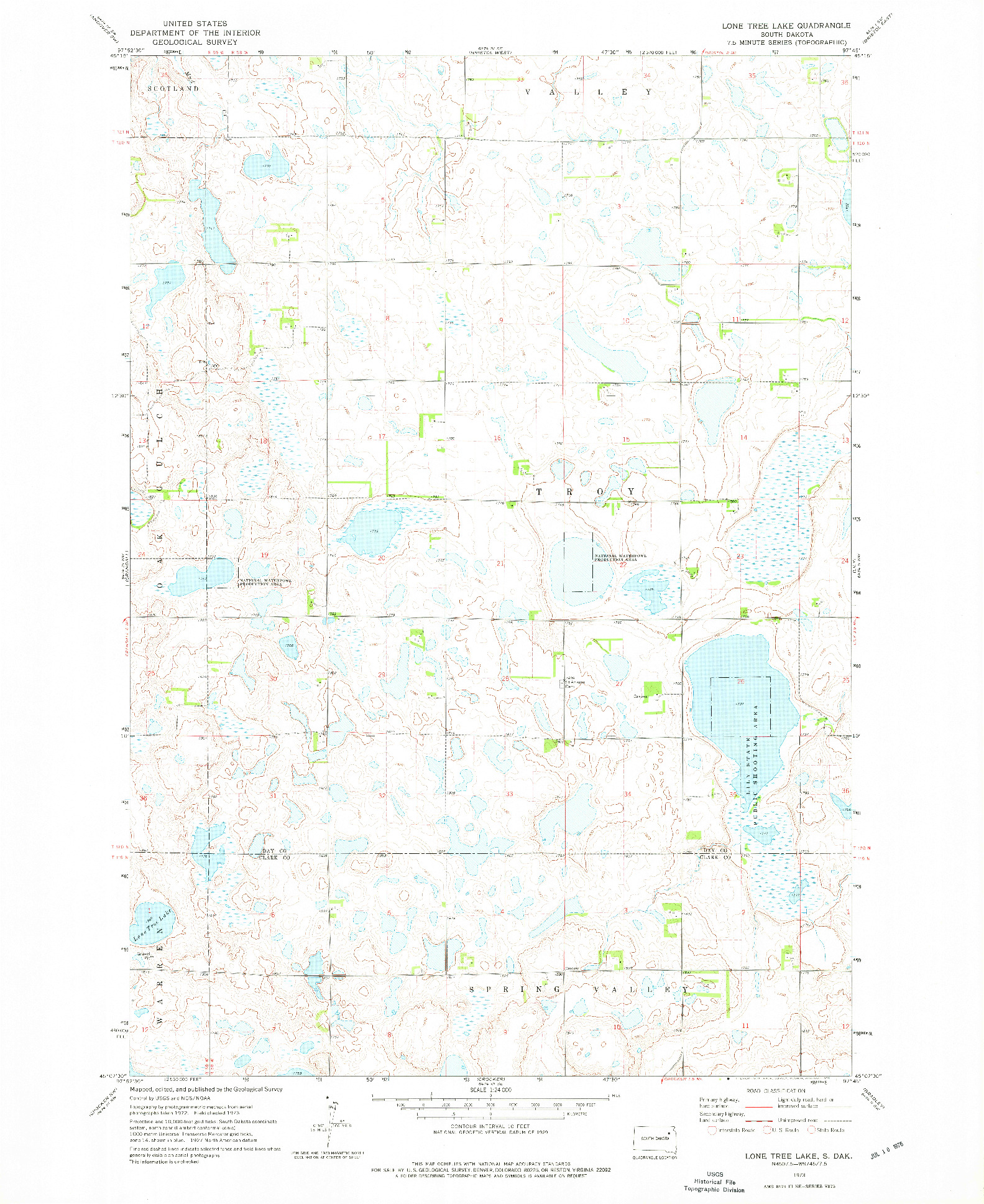 USGS 1:24000-SCALE QUADRANGLE FOR LONE TREE LAKE, SD 1973