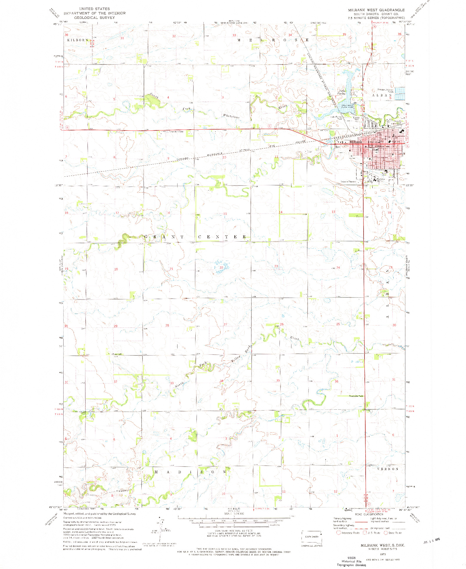 USGS 1:24000-SCALE QUADRANGLE FOR MILBANK WEST, SD 1973