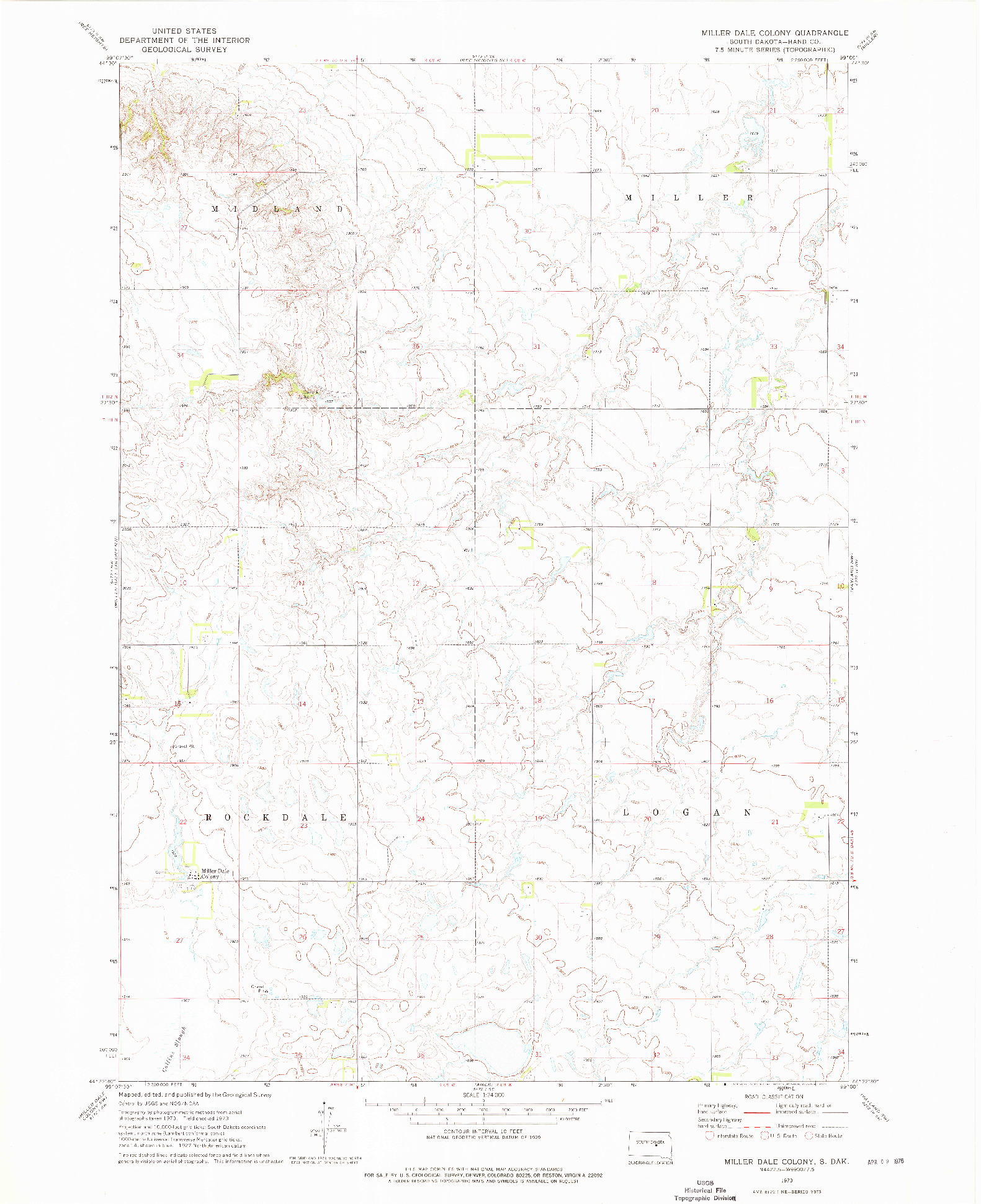 USGS 1:24000-SCALE QUADRANGLE FOR MILLER DALE COLONY, SD 1973