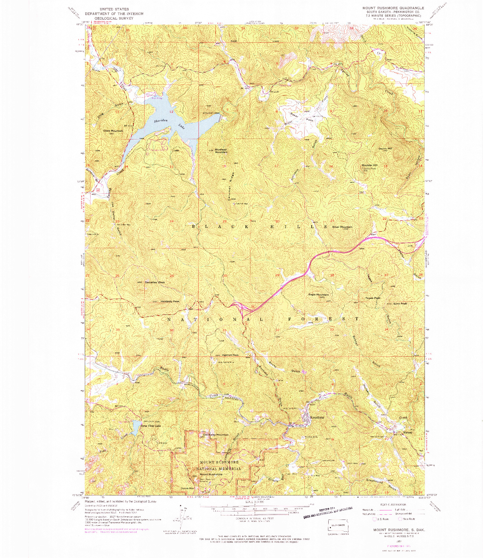 USGS 1:24000-SCALE QUADRANGLE FOR MOUNT RUSHMORE, SD 1954