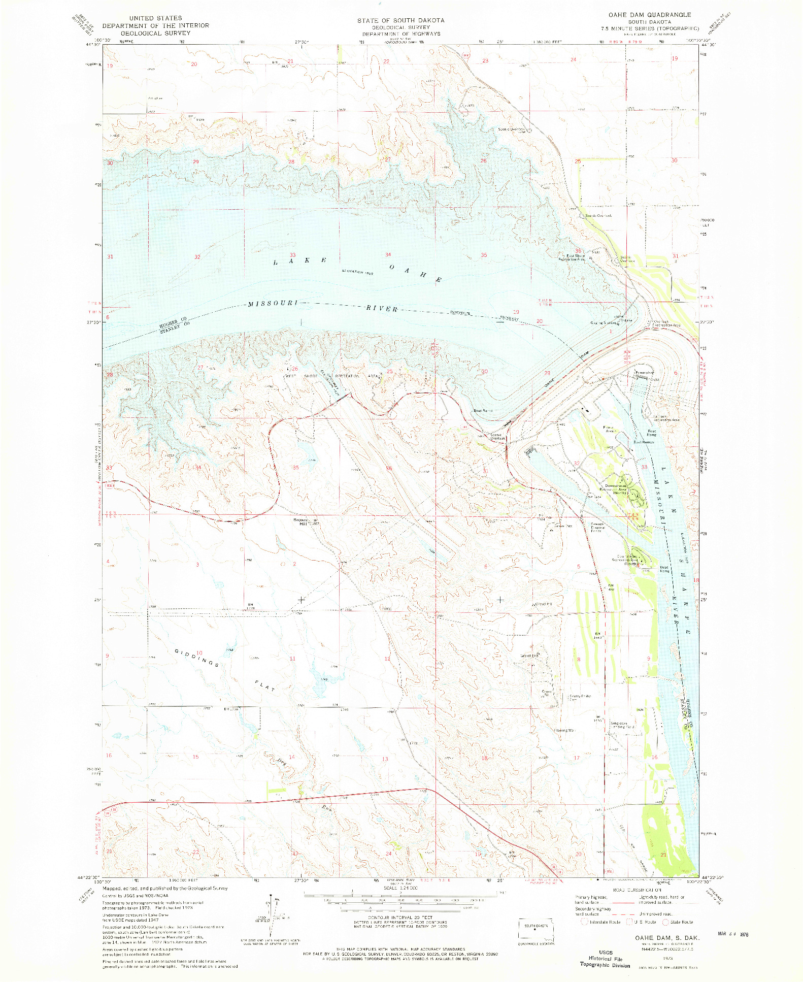 USGS 1:24000-SCALE QUADRANGLE FOR OAHE DAM, SD 1973