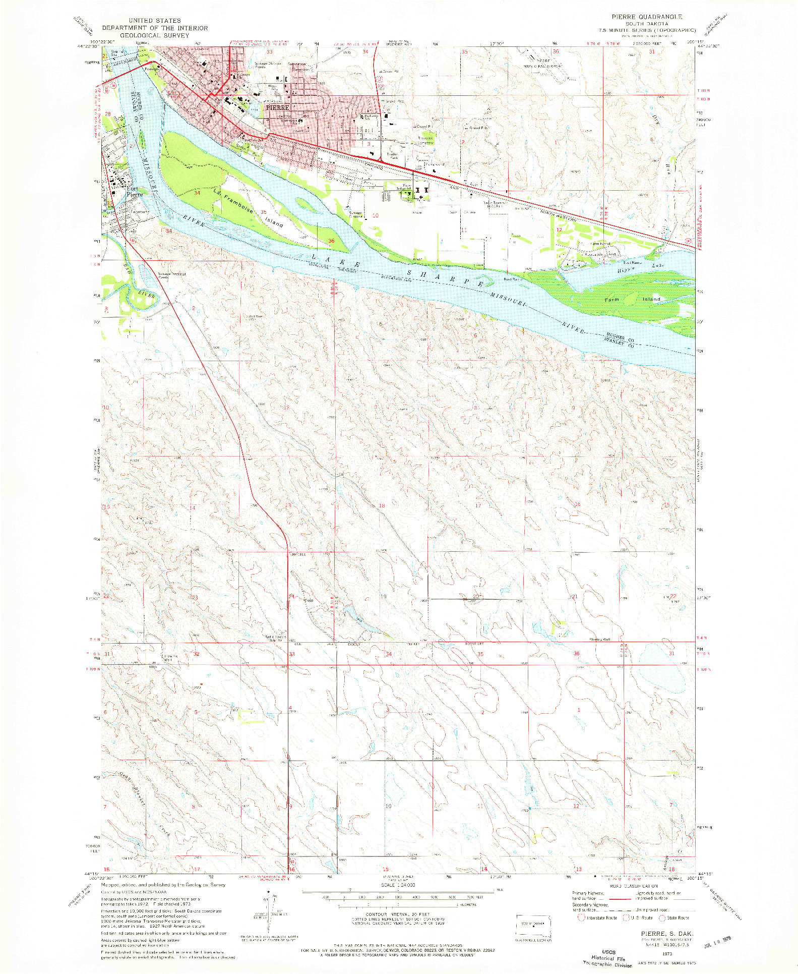 USGS 1:24000-SCALE QUADRANGLE FOR PIERRE, SD 1973