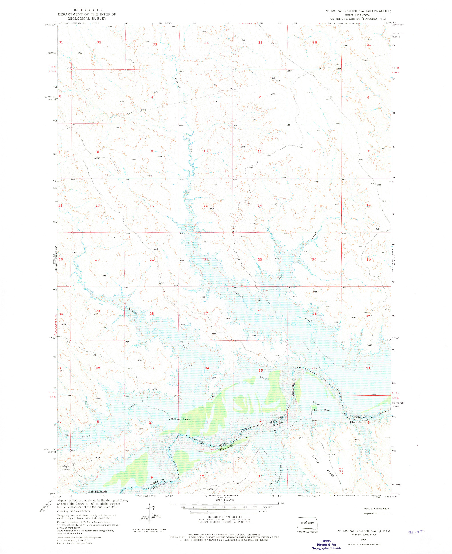 USGS 1:24000-SCALE QUADRANGLE FOR ROUSSEAU CREEK SW, SD 1956