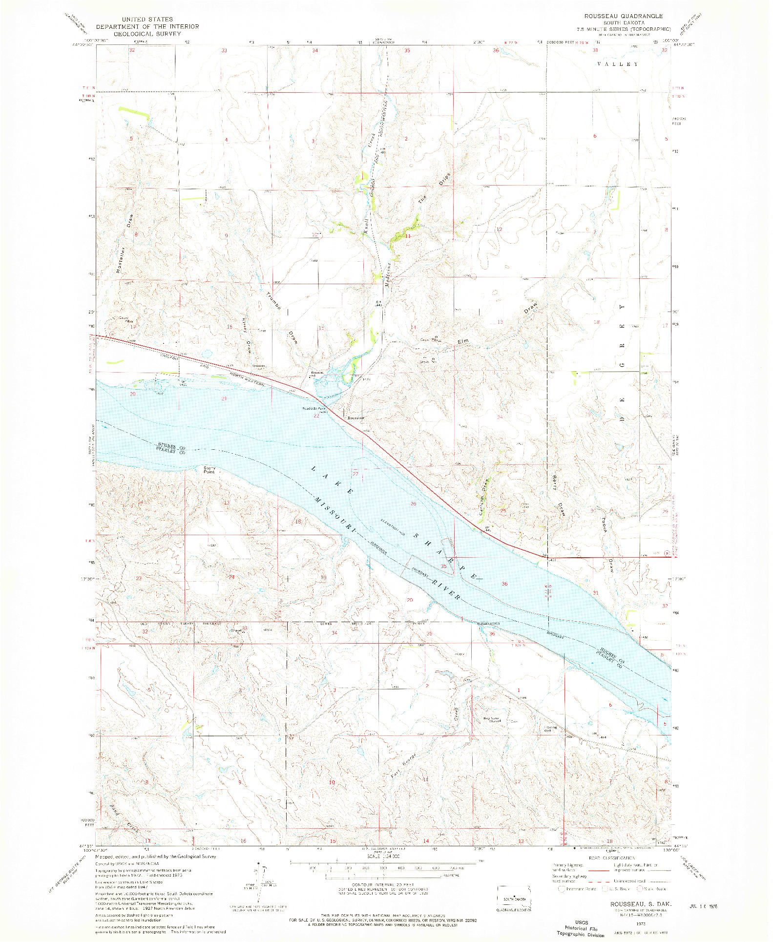 USGS 1:24000-SCALE QUADRANGLE FOR ROUSSEAU, SD 1973