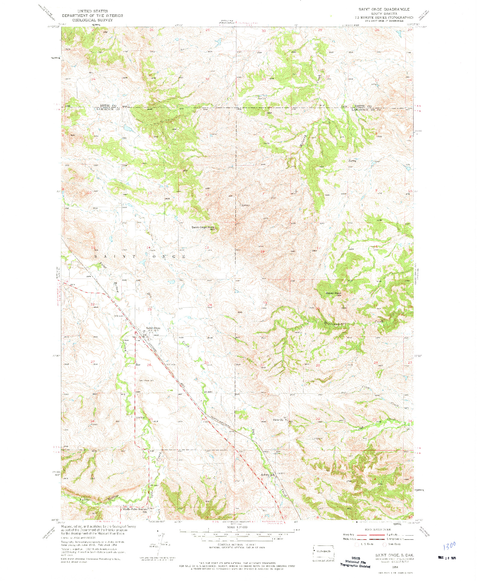 USGS 1:24000-SCALE QUADRANGLE FOR SAINT ONGE, SD 1954