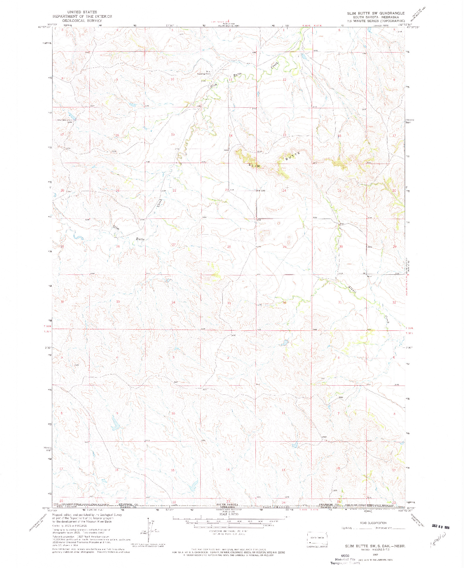 USGS 1:24000-SCALE QUADRANGLE FOR SLIM BUTTE SW, SD 1967