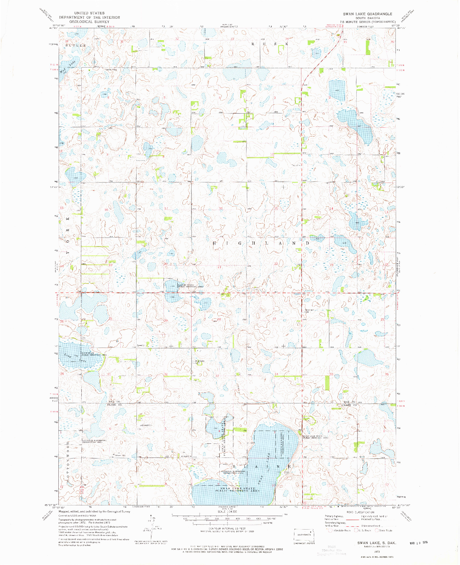 USGS 1:24000-SCALE QUADRANGLE FOR SWAN LAKE, SD 1973