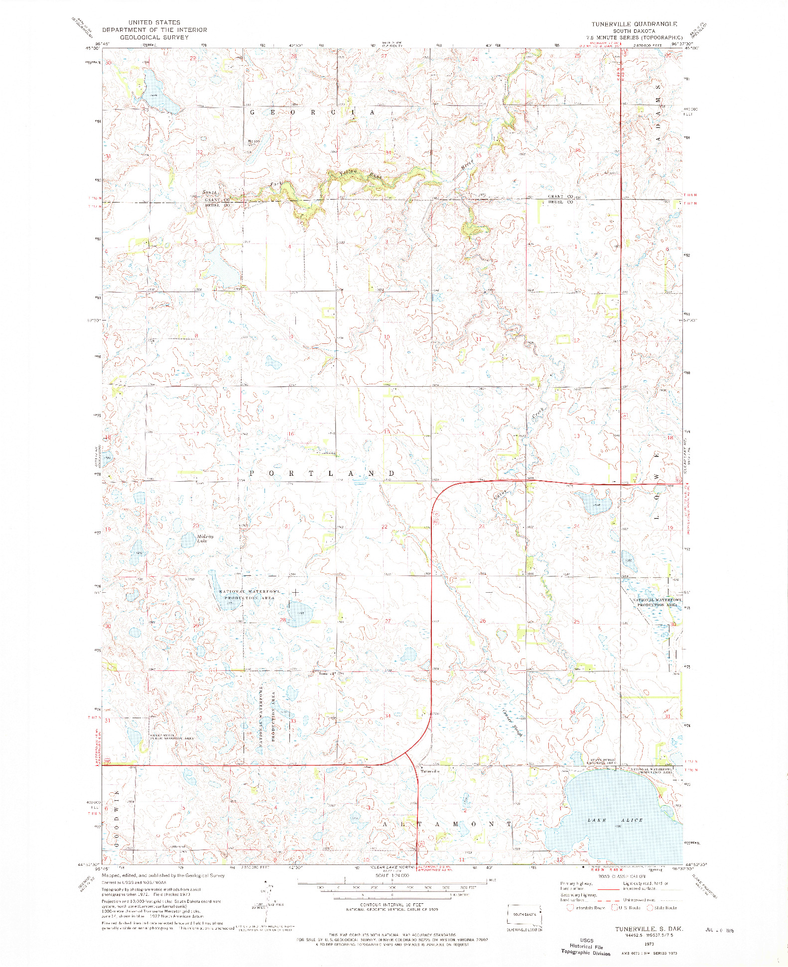 USGS 1:24000-SCALE QUADRANGLE FOR TUNERVILLE, SD 1973